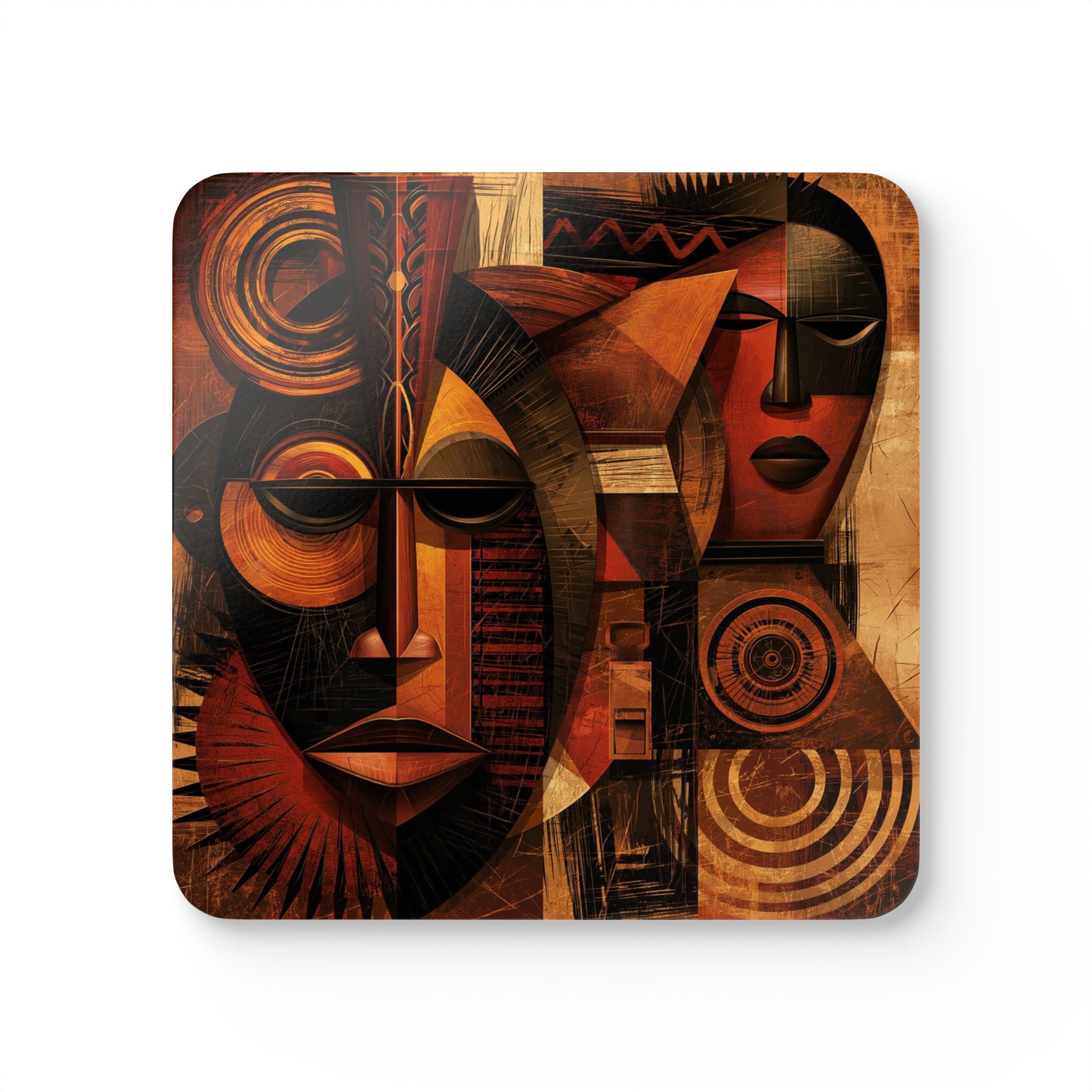 Single African Mask beverage coaster on a white background.