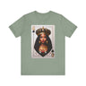 Black Queen of Spades Tee Shirt featuring an illustrated African American woman with an afro and gold crown, styled as the Queen of Spades playing card. Afrocentric vintage-inspired streetwear design in bold red, gold, and black colors.