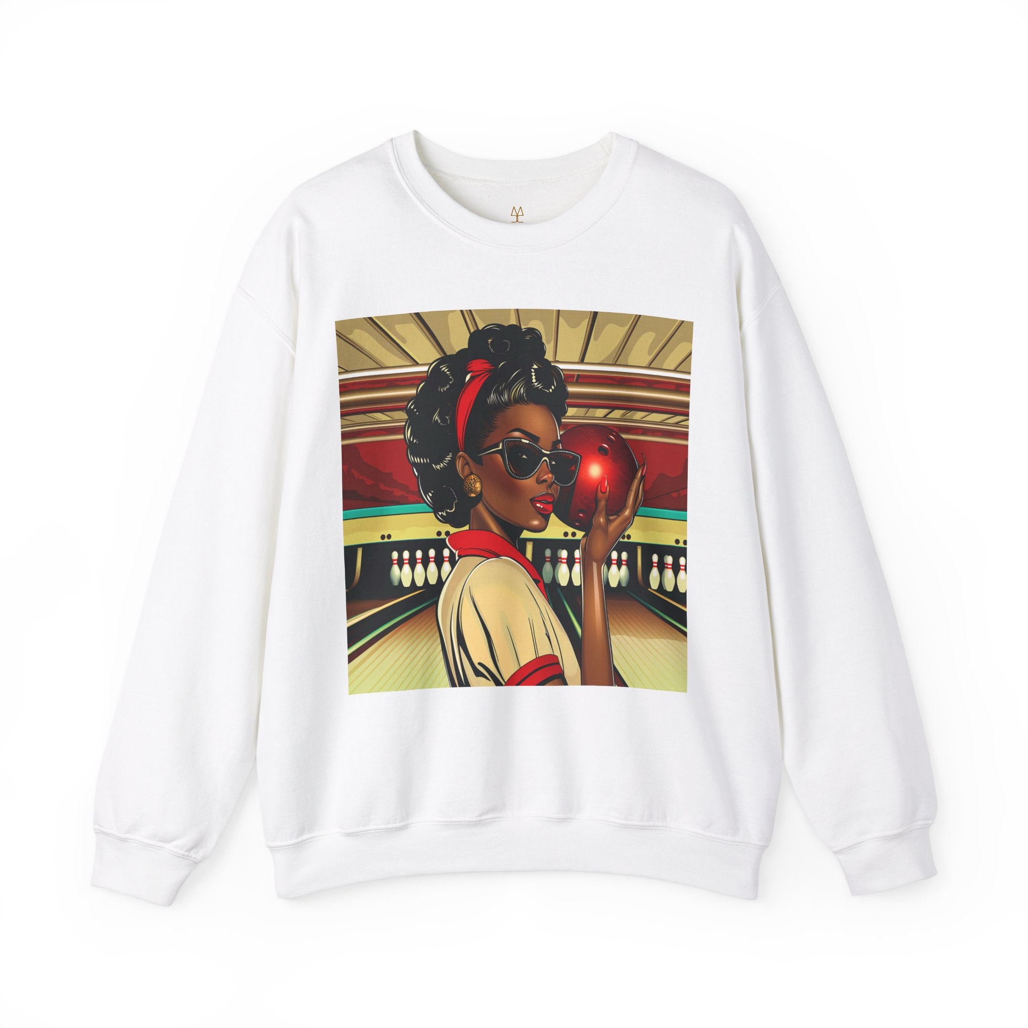 African American Woman Bowling Sweatshirt in white.