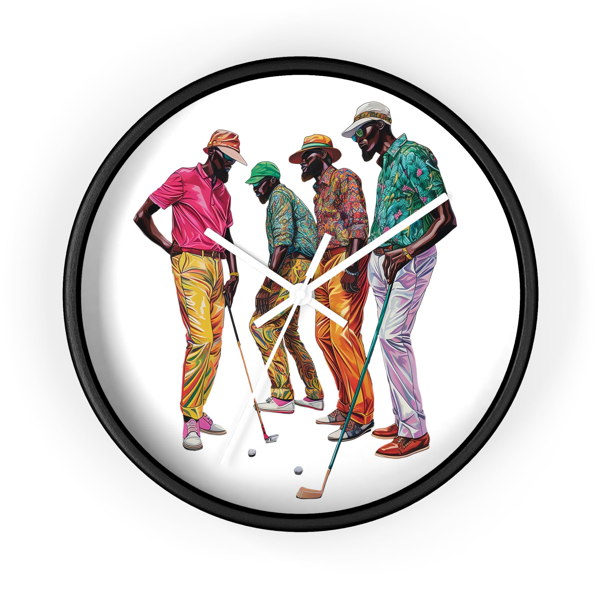 Round Wall Clock featuring African American Male Golfers