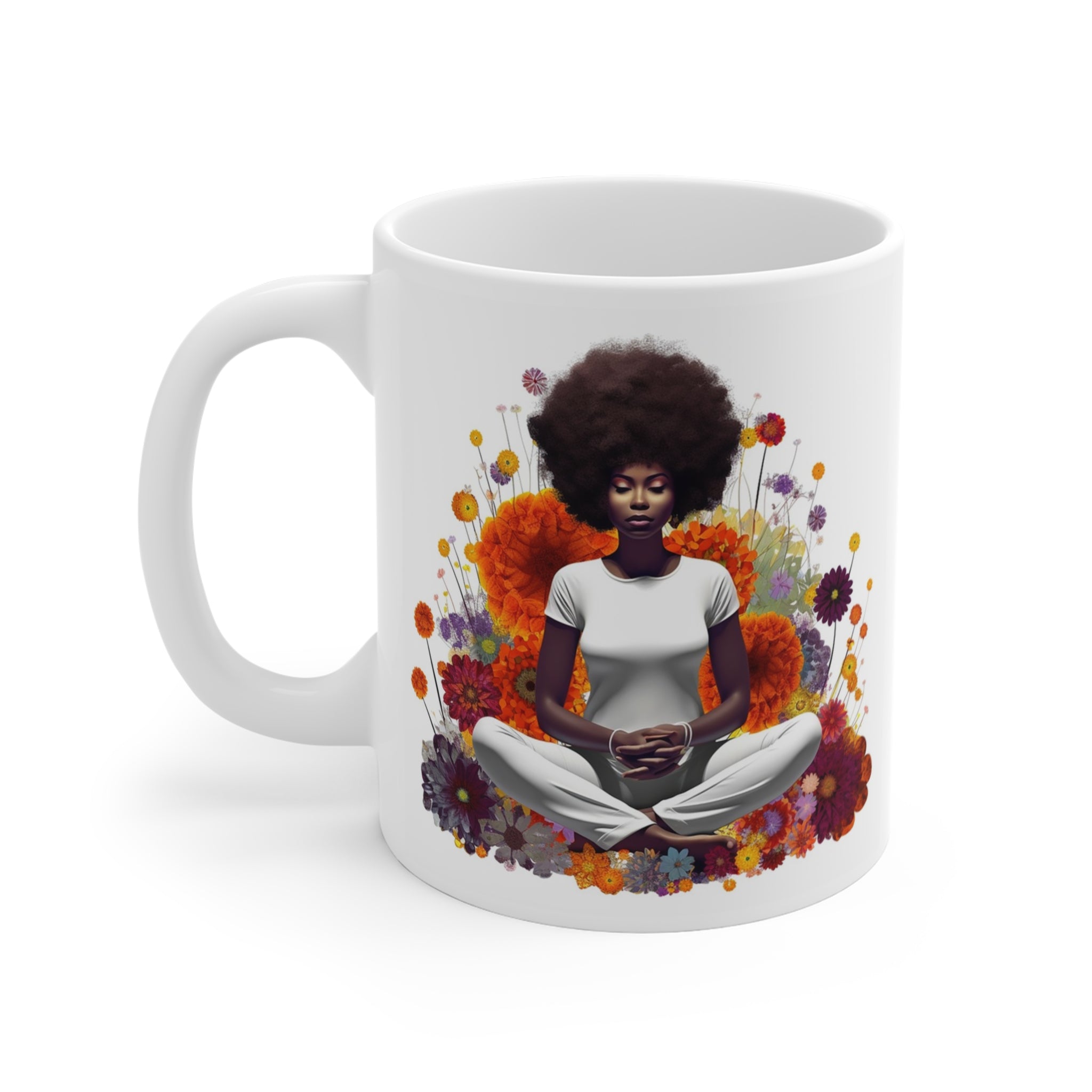 Black Woman Coffee Mug - 11 oz white ceramic.