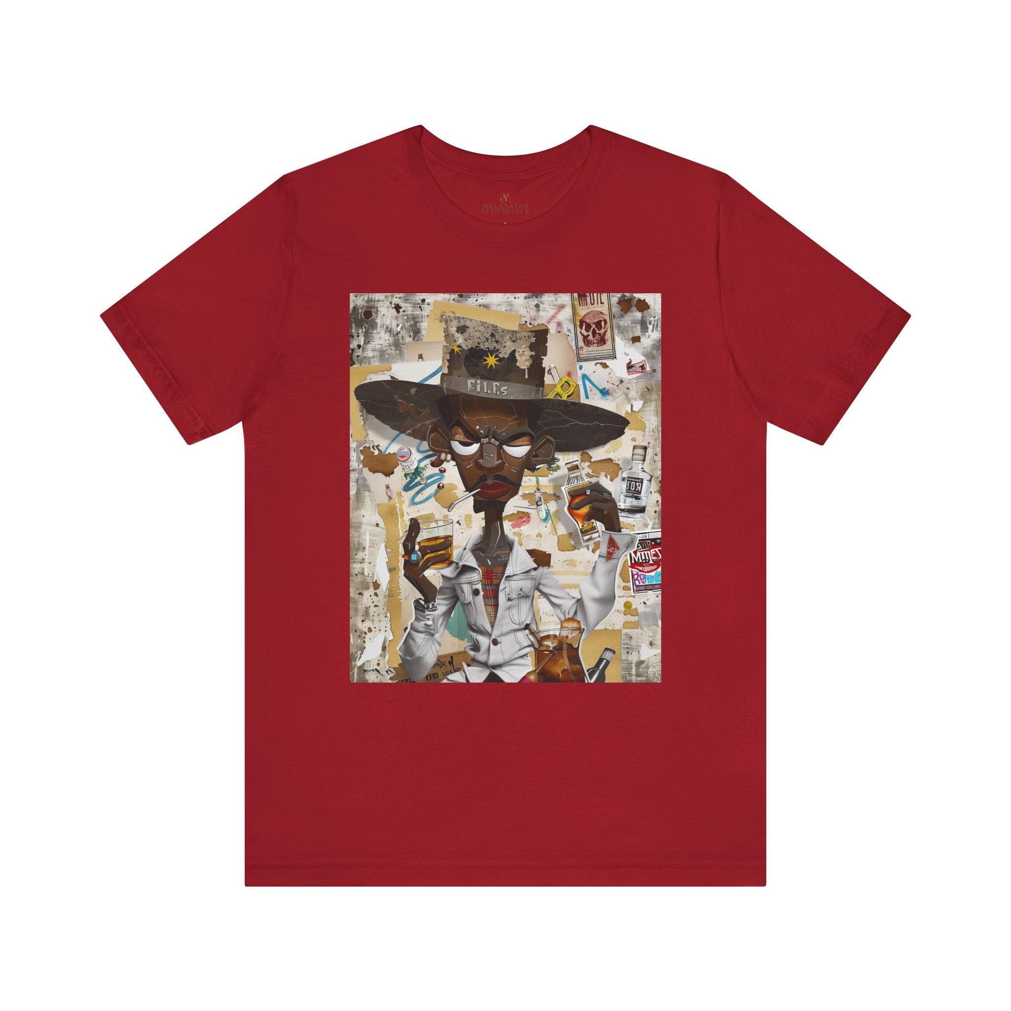 Afrocentric Black Cowboy Tee Cartoon Style Graffiti - Style 08 in red