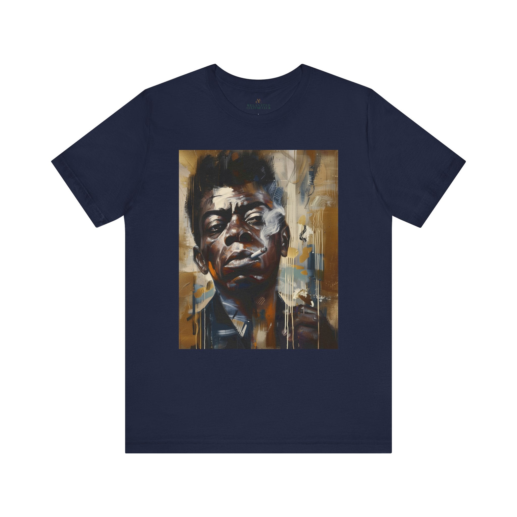 James Baldwin Tee Shirt featuring African American civil rights activist, bold Afrocentric streetwear design, unisex Black culture fashion top.