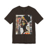 Boss Babe Kendra abstract graffiti T-shirt in brown against a white background.