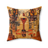 Colorful 18"x18" Afrocentric abstract pattern throw pillow featuring bold geometric shapes, layered textures, and African-inspired contemporary artwork displayed as a decorative accent cushion against a white background.