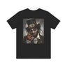 Voodoo Priest Tee Shirt featuring an Afrocentric gothic design of a voodoo priest in a top hat with skull face paint, red eyes, dark fantasy Afrocentric streetwear. (Back style)