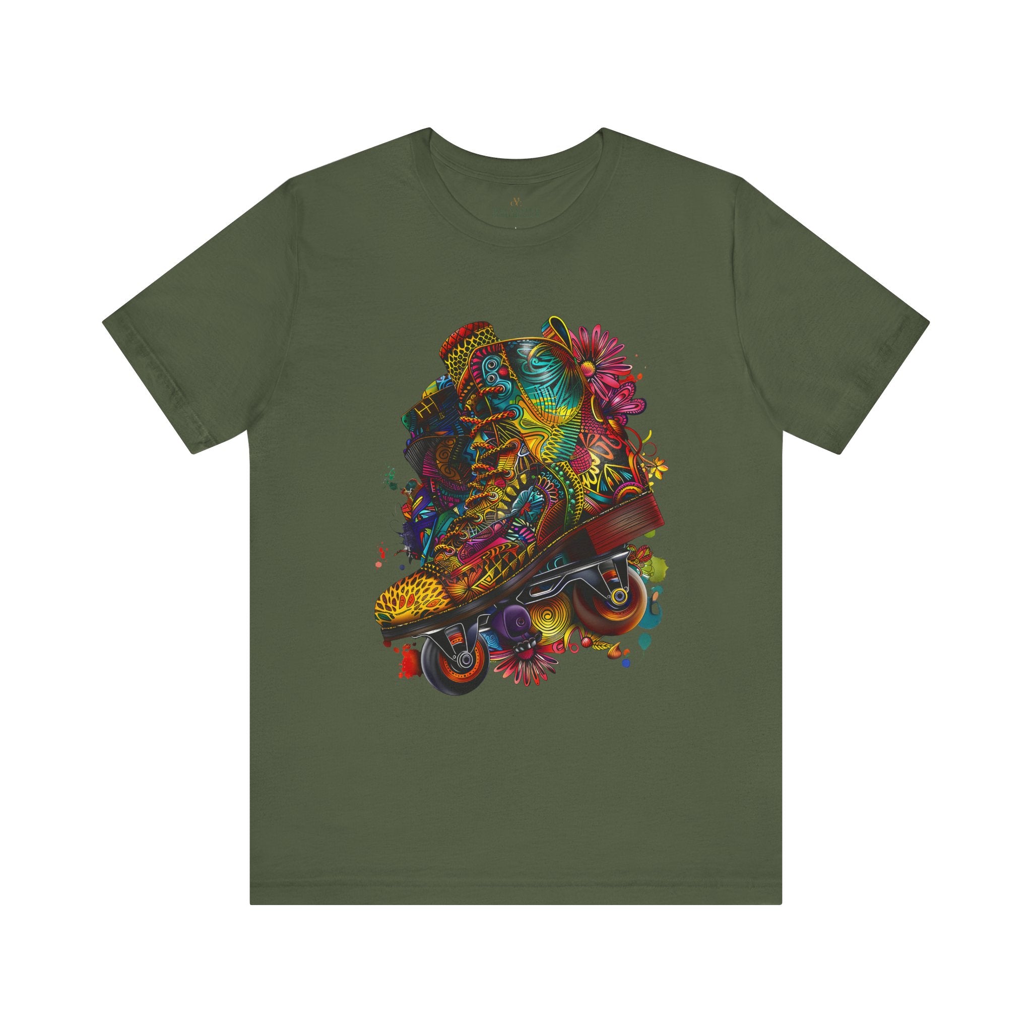 Roller Skater Psychedelic Afrocentric Style Tee in green.