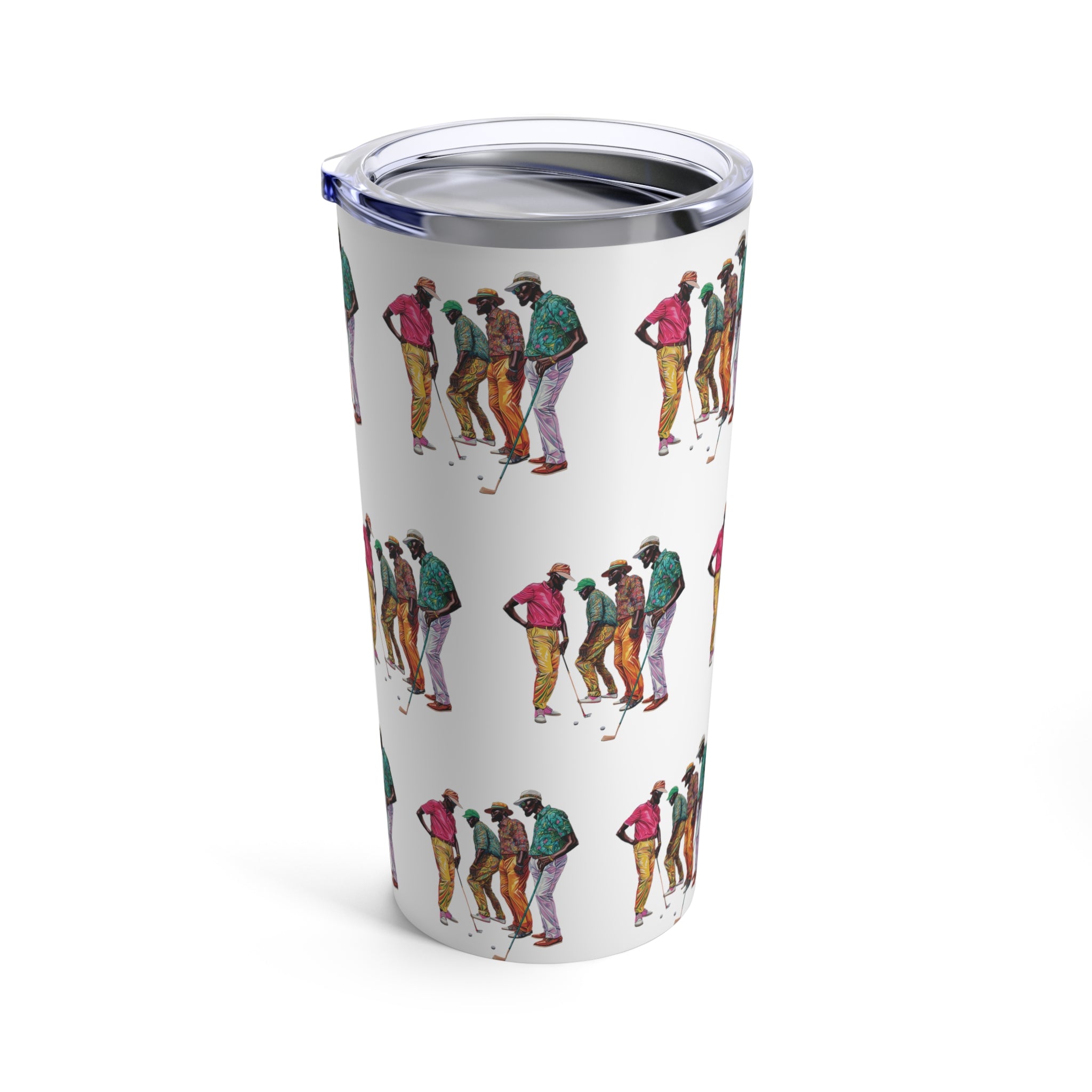 Left view of Black Men Golfers Tumbler.