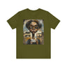 Rosa Parks Mugshot T-Shirt featuring her 1955 booking photo in a bold graphic design. Afrocentric streetwear style honoring civil rights history and Black heritage.