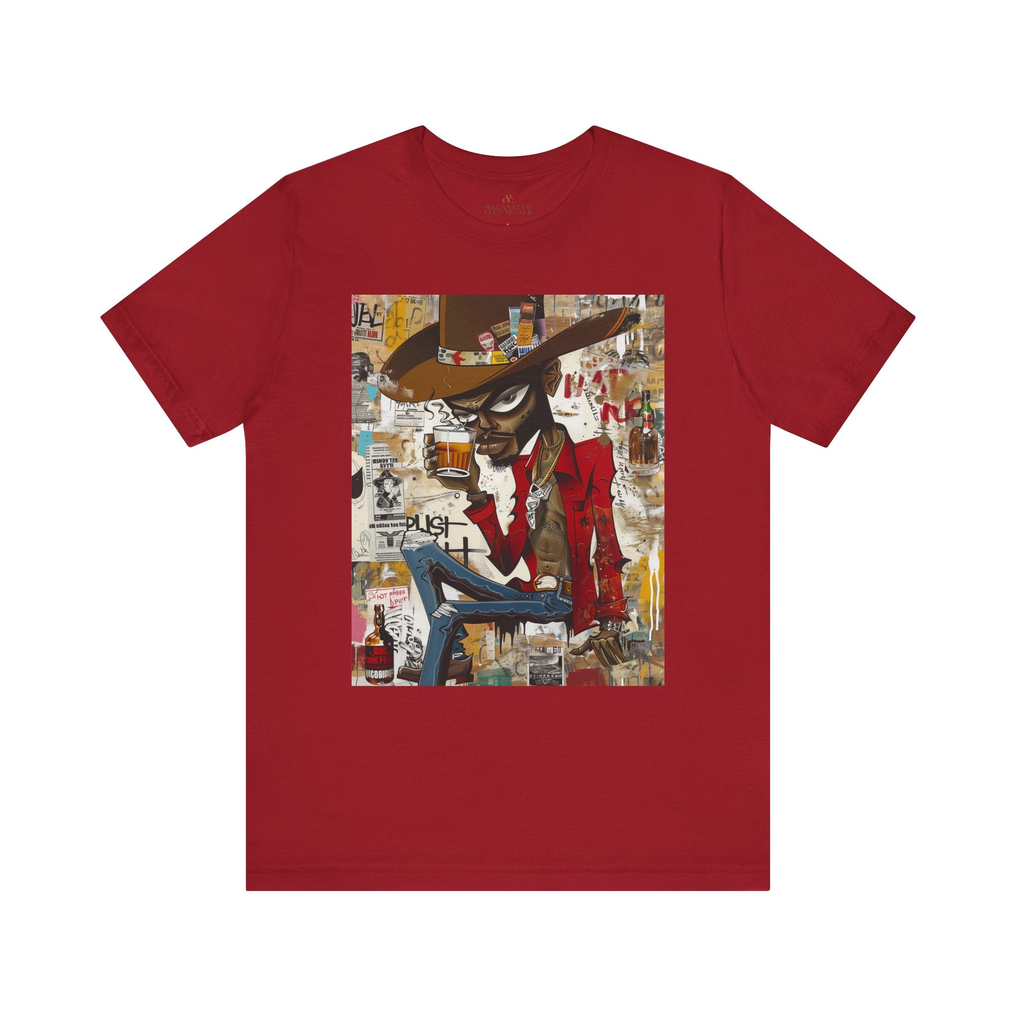 Black Cowboy Tee Cartoon Style in red.