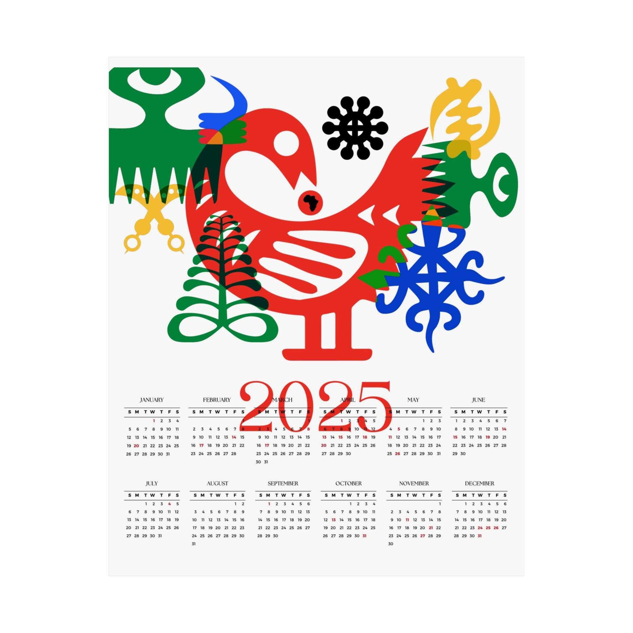 2025 Wall Calendar African Adinkra Symbols Poster Afro Bauhaus - Style 02