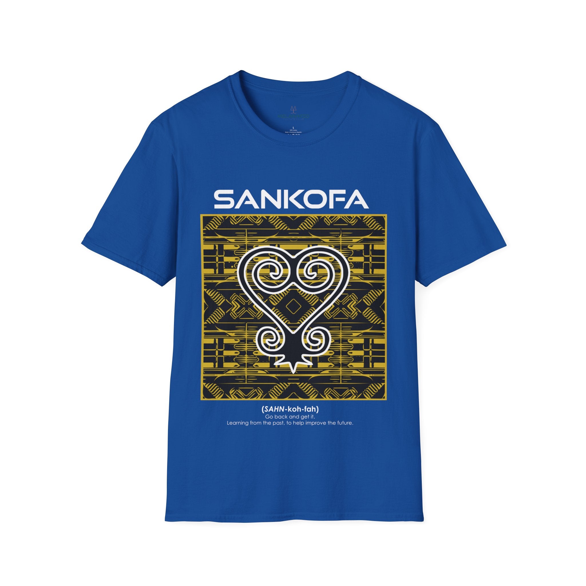 Adinka Sankofa African Tee Shirt in royal.