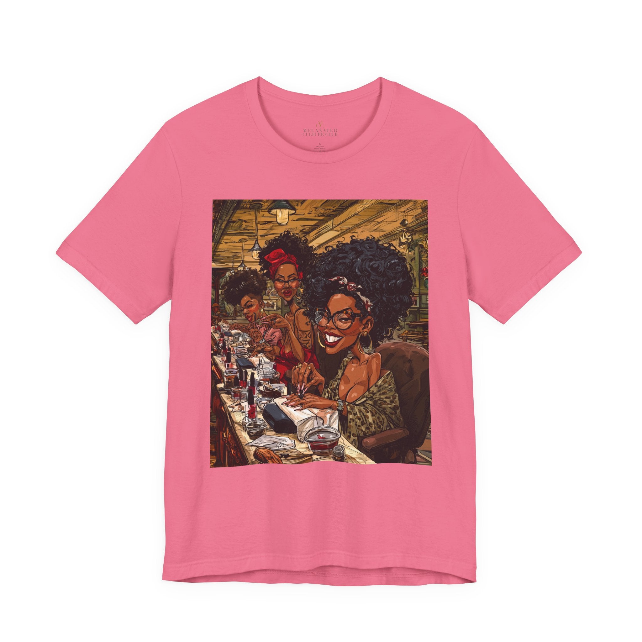 Black Women Nail Salon T-Shirt - Afrocentric Beauty Shop Graphic Tee - Black Girl Self Care Shirt - Color Pink