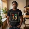 African American Black History graphic t-shirt honoring the 13th Amendment and abolition of slavery in 1865, featuring a bold freedom-inspired Afrocentric design celebrating Black culture, heritage, and Juneteenth pride.