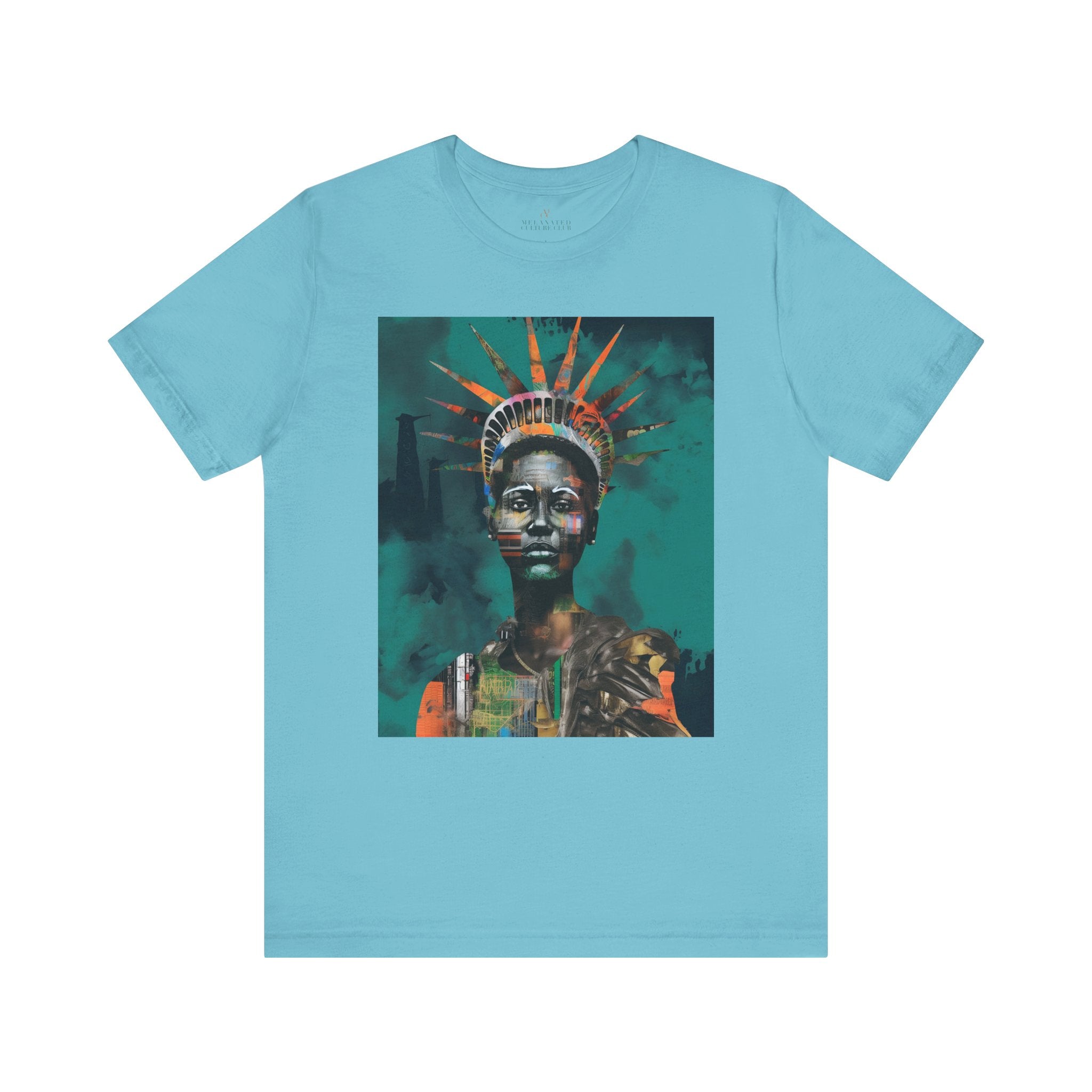 African American Statue of Liberty Tee in turquoise.