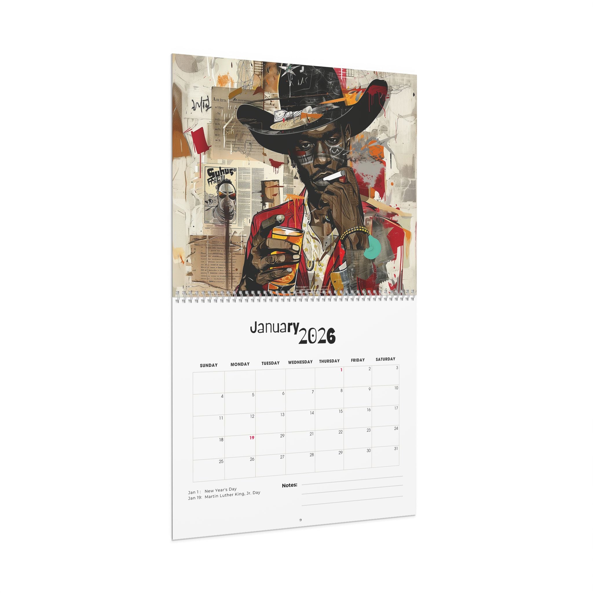 2026 Black Cowboys Wall Calendar featuring Afrocentric cartoon and graffiti-style artwork. Bold calendar celebrating African American cowboys, Western heritage, and Black culture—perfect for home or office décor. (11 in. x 8.5 in.)