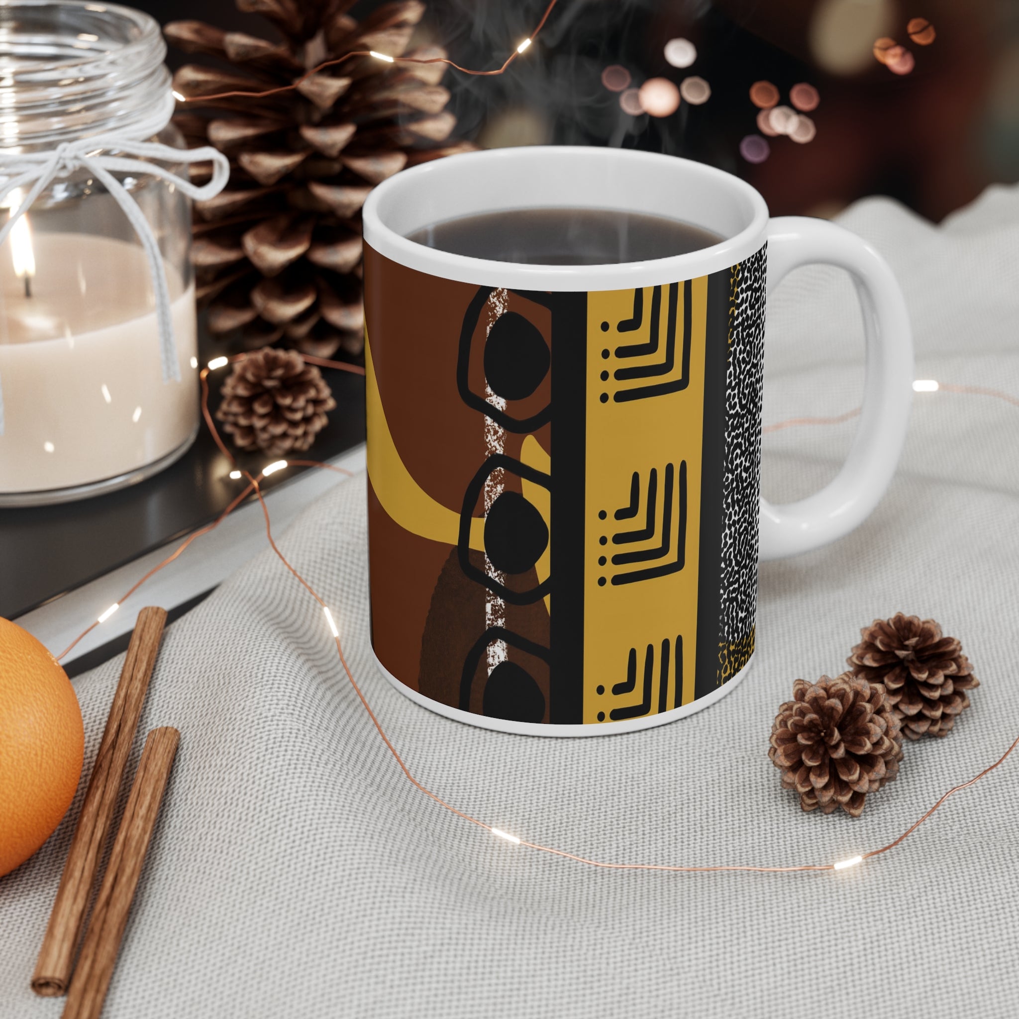 African Mud Cloth Pattern Coffee Mug - Style 03