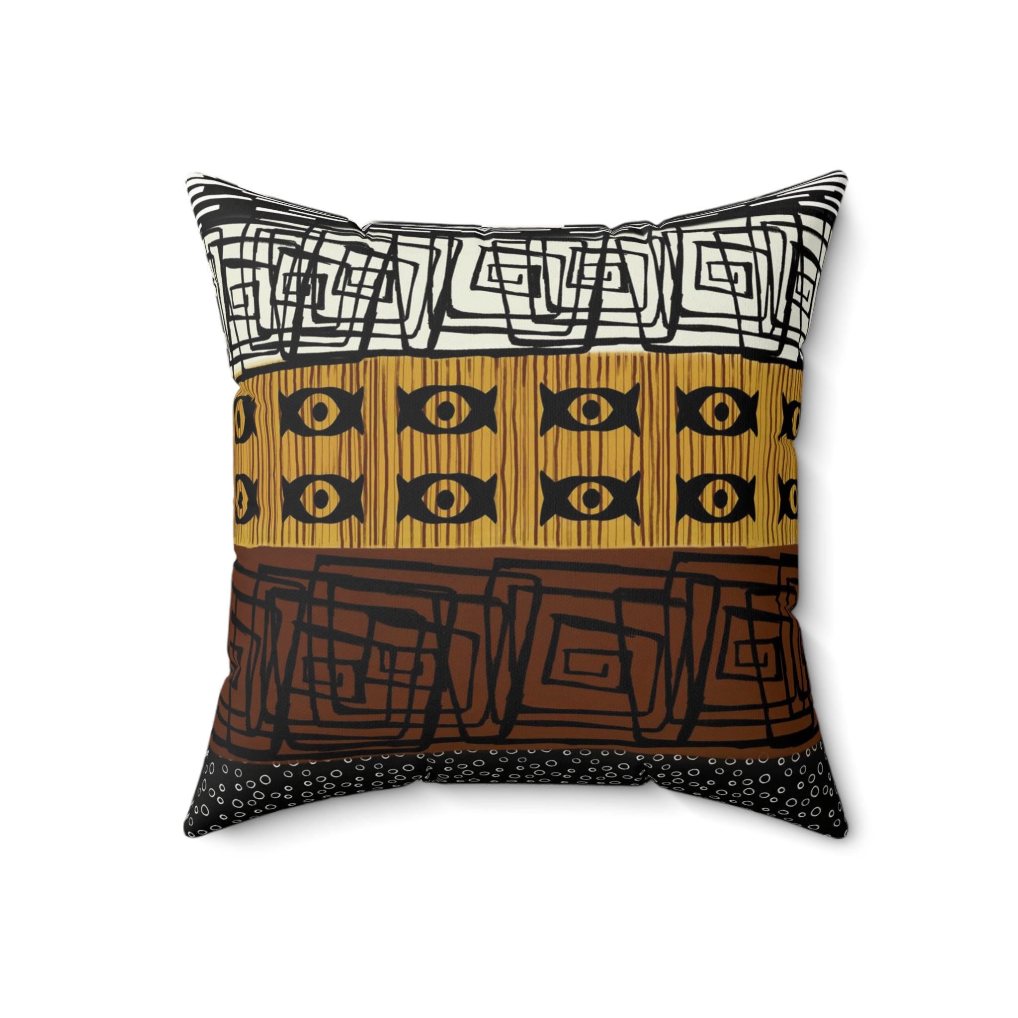 African Mud Cloth Faux Suede Square Pillow with bold geometric tribal patterns in earthy tones. African print sofa pillow featuring Afrocentric design, perfect for modern, bohemian, or culturally inspired home decor.