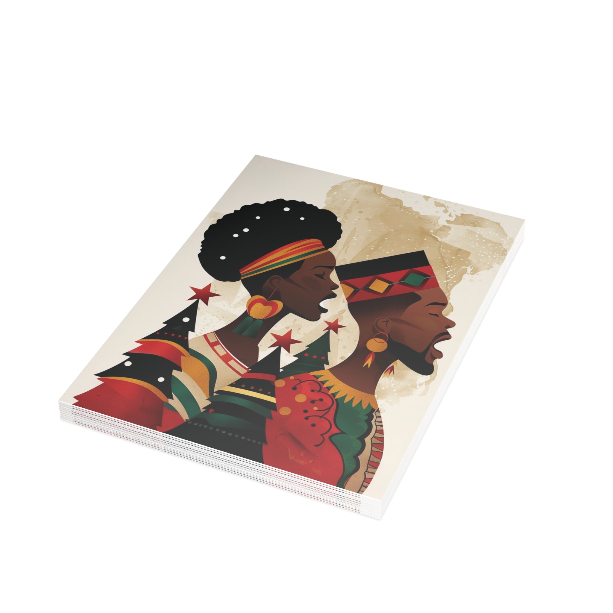 African American Couple Christmas Card featuring a Black man and woman dressed in traditional African clothing, holiday greeting card with envelopes. (10 cards)