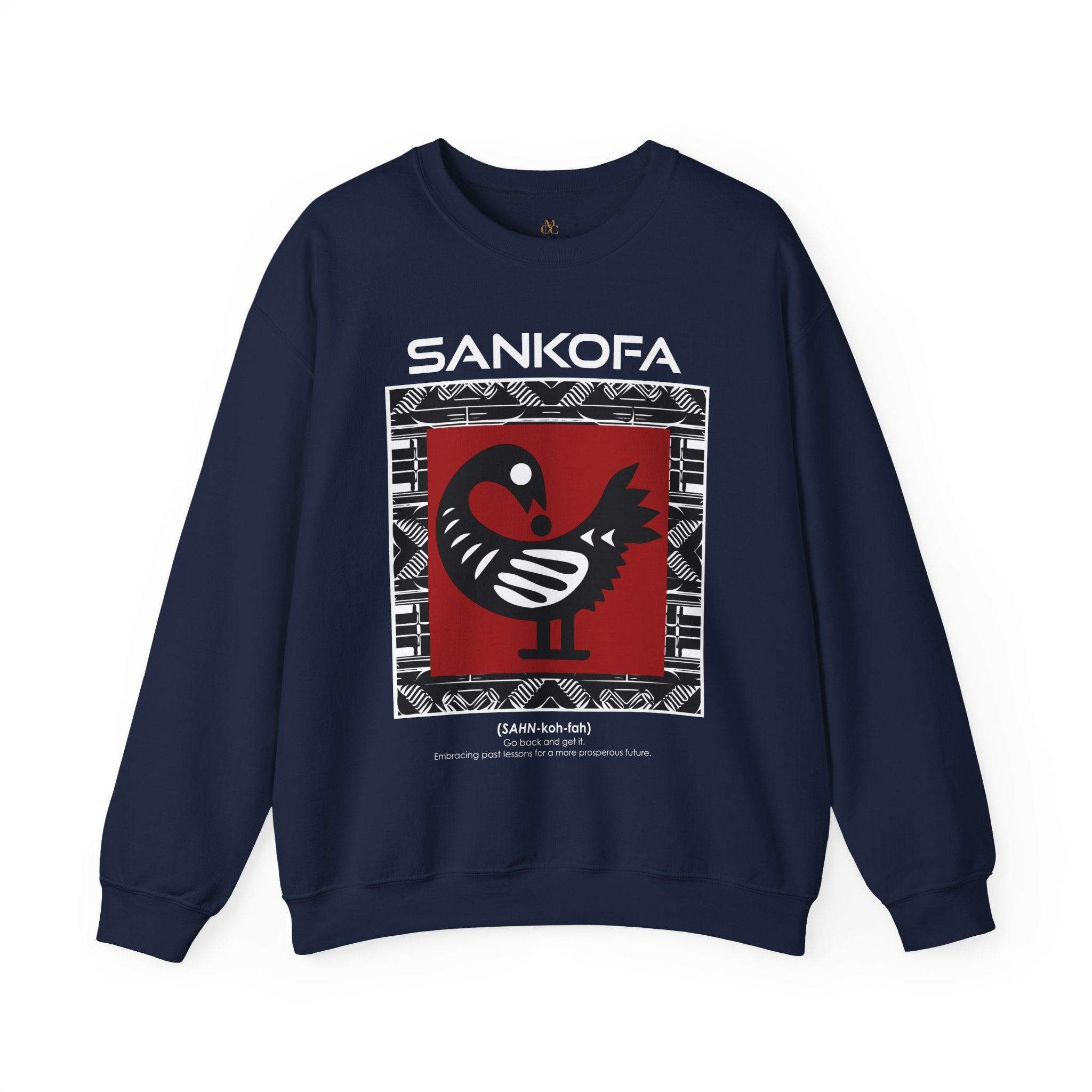 Adinkra Sankofa Sweatshirt with Ghana’s iconic bird symbol and cultural definition. Afrocentric unisex pullover celebrating African heritage, history, and Black pride.