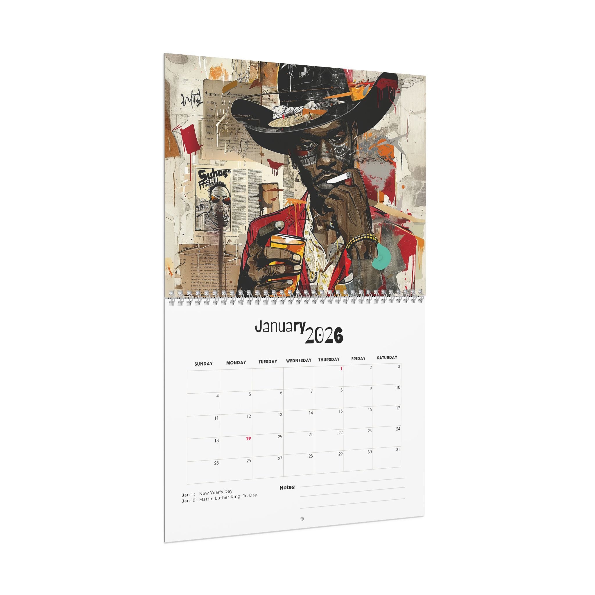 2026 Black Cowboys Wall Calendar featuring Afrocentric cartoon and graffiti-style artwork. Bold calendar celebrating African American cowboys, Western heritage, and Black culture—perfect for home or office décor. (14 in. x 11 in.)
