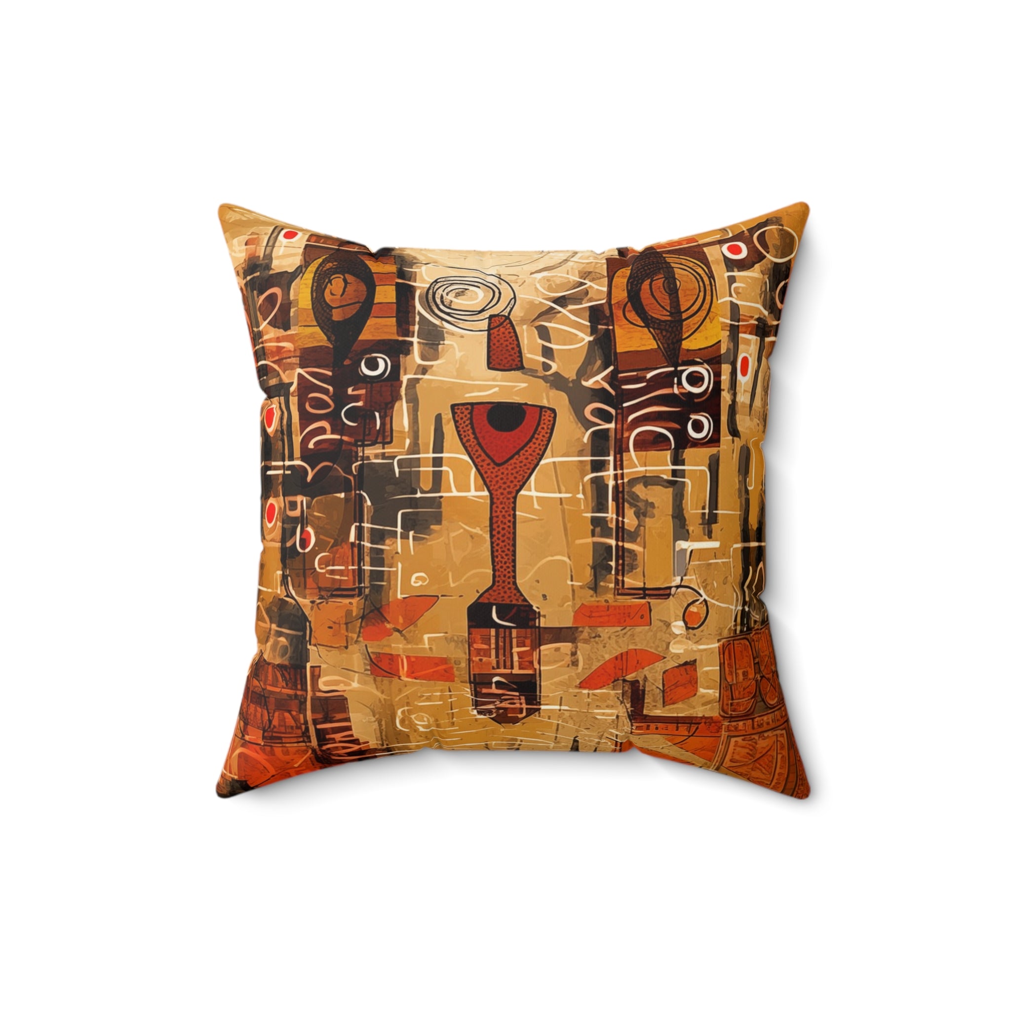 Colorful 16"x16" Afrocentric abstract pattern throw pillow featuring bold geometric shapes, layered textures, and African-inspired contemporary artwork displayed as a decorative accent cushion against a white background.
