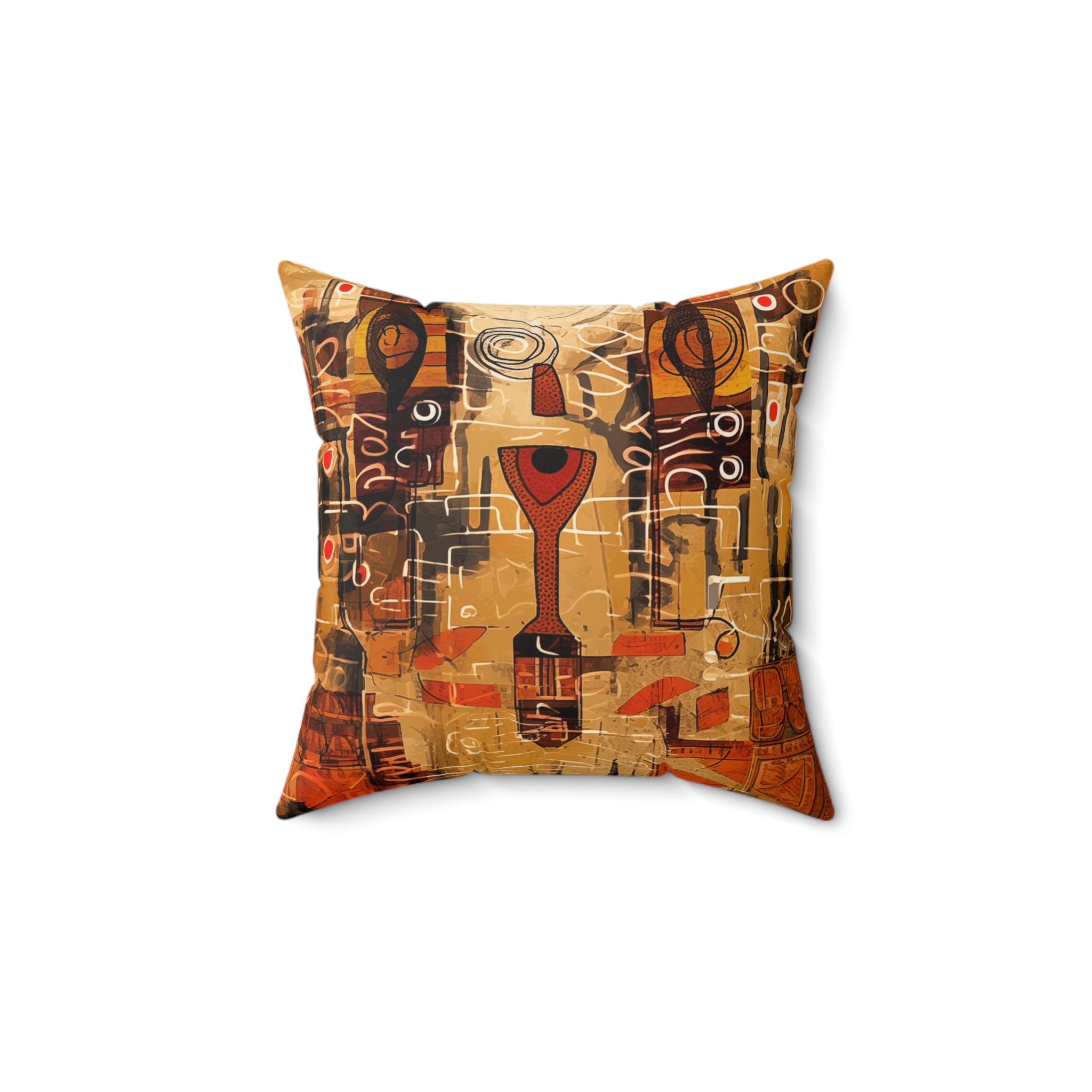 Colorful 14"x14" Afrocentric abstract pattern throw pillow featuring bold geometric shapes, layered textures, and African-inspired contemporary artwork displayed as a decorative accent cushion against a white background.