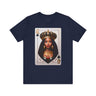 Black Queen of Spades Tee Shirt featuring an illustrated African American woman with an afro and gold crown, styled as the Queen of Spades playing card. Afrocentric vintage-inspired streetwear design in bold red, gold, and black colors.