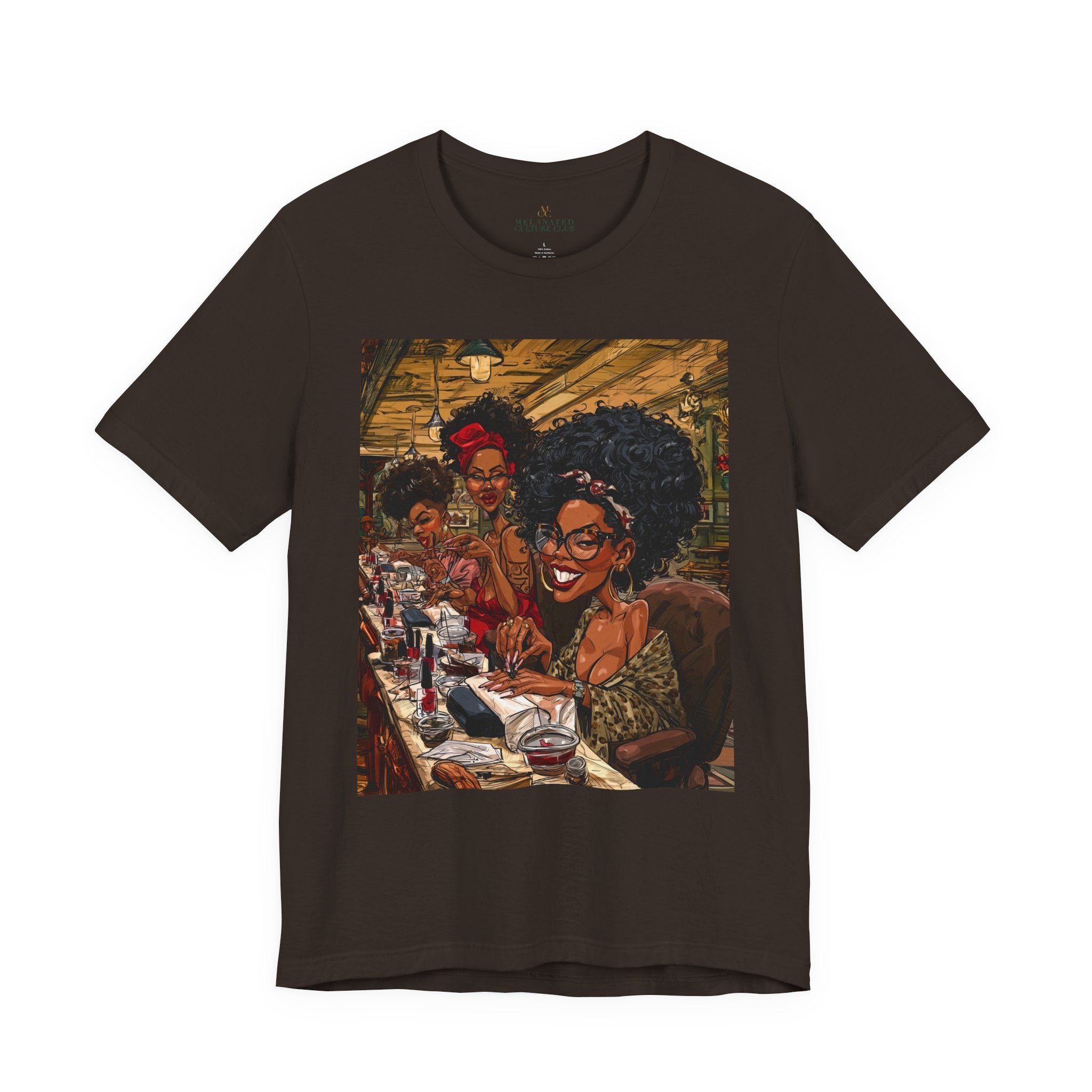 Black Women Nail Salon T-Shirt - Afrocentric Beauty Shop Graphic Tee - Black Girl Self Care Shirt - Color Brown