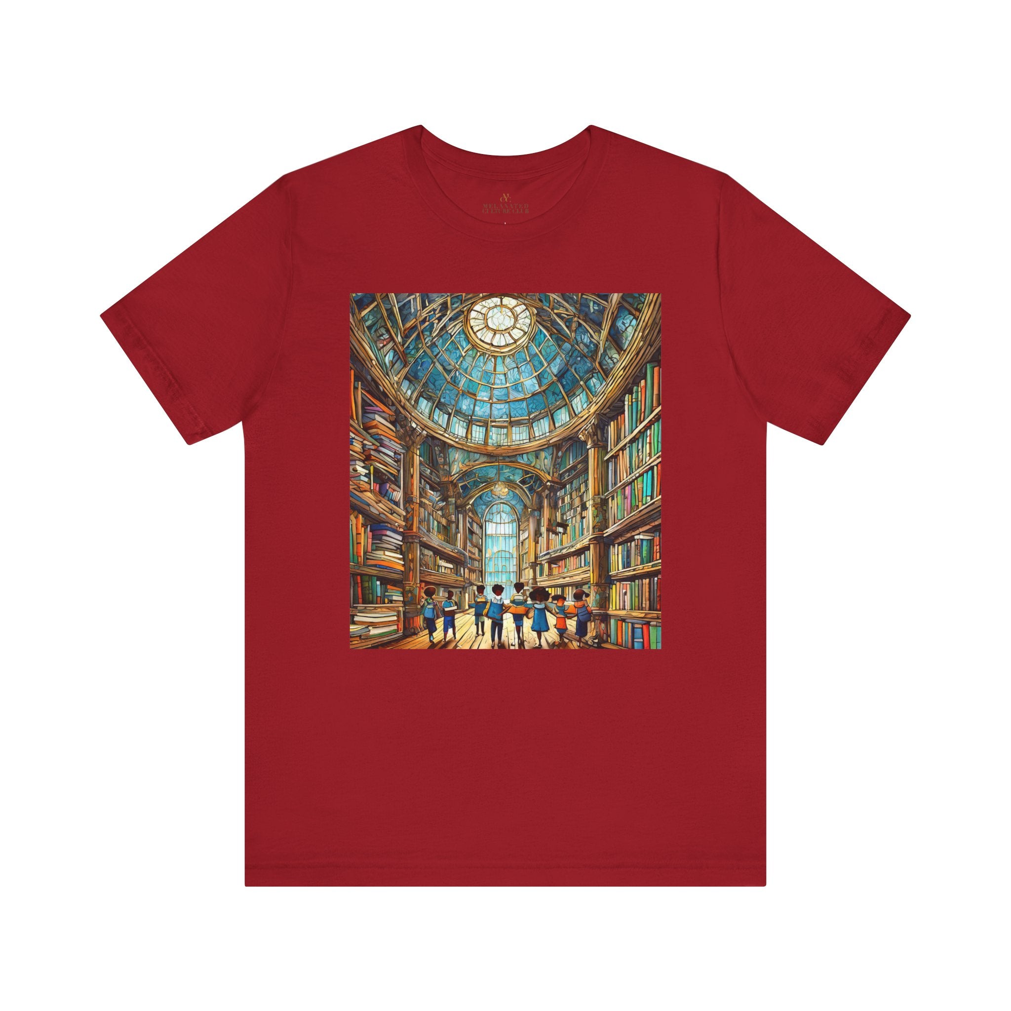African American Kids at Library Tee shirt in red.