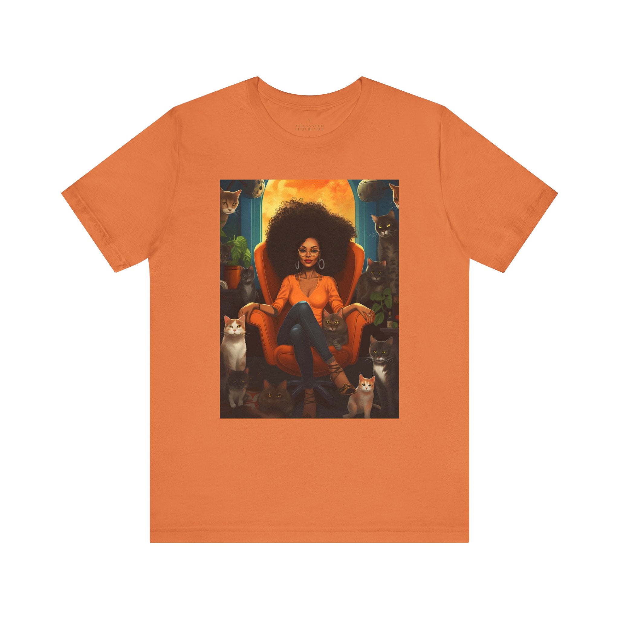 Cat Lady Cat Mom Tee Shirt in orange.