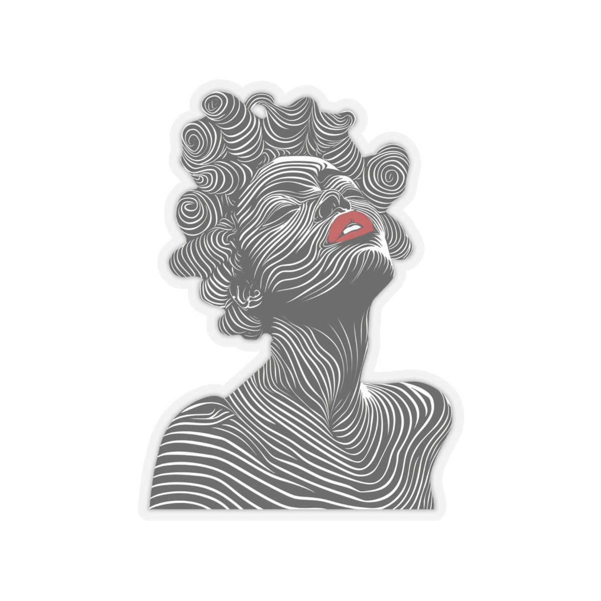 Transparent Bantu Knots Sticker captures the beauty of a black woman adorned in her cultural crown of hair, her lips painted in a vibrant shade of red. 
