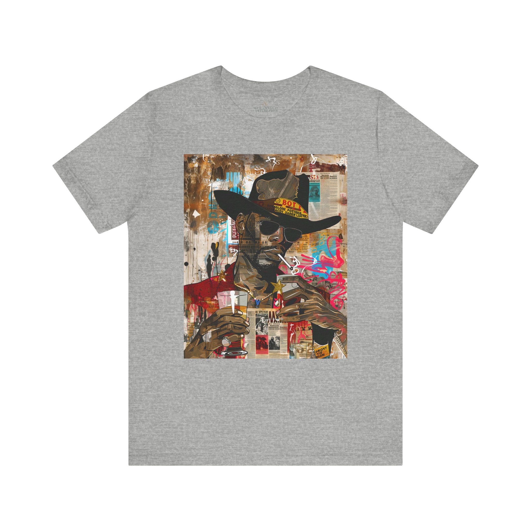 Graffiti Black Cowboy Tee Cartoon Style Collage Edgy - Style 04 in athletic heather