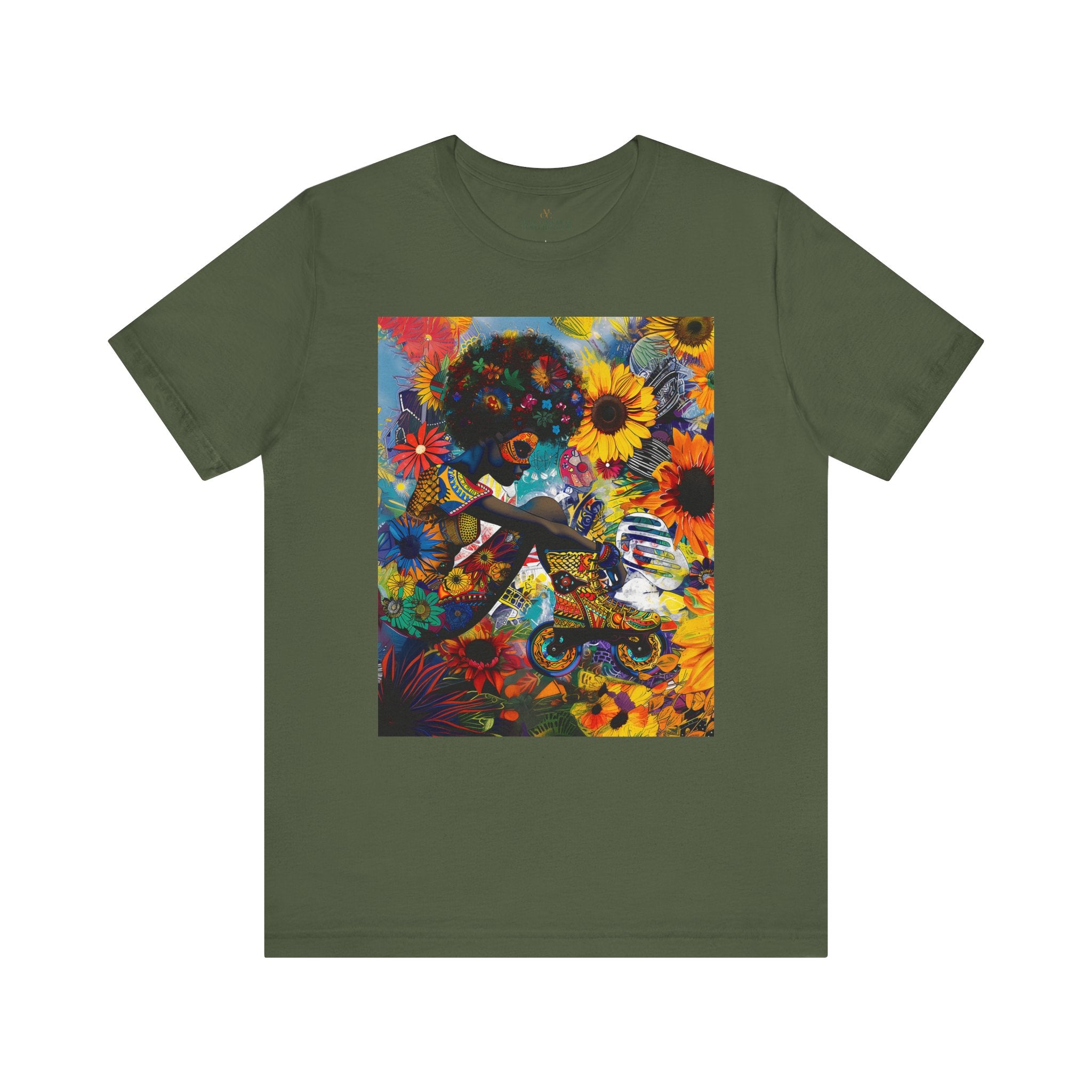 African American Woman Roller Skater Tee in green.