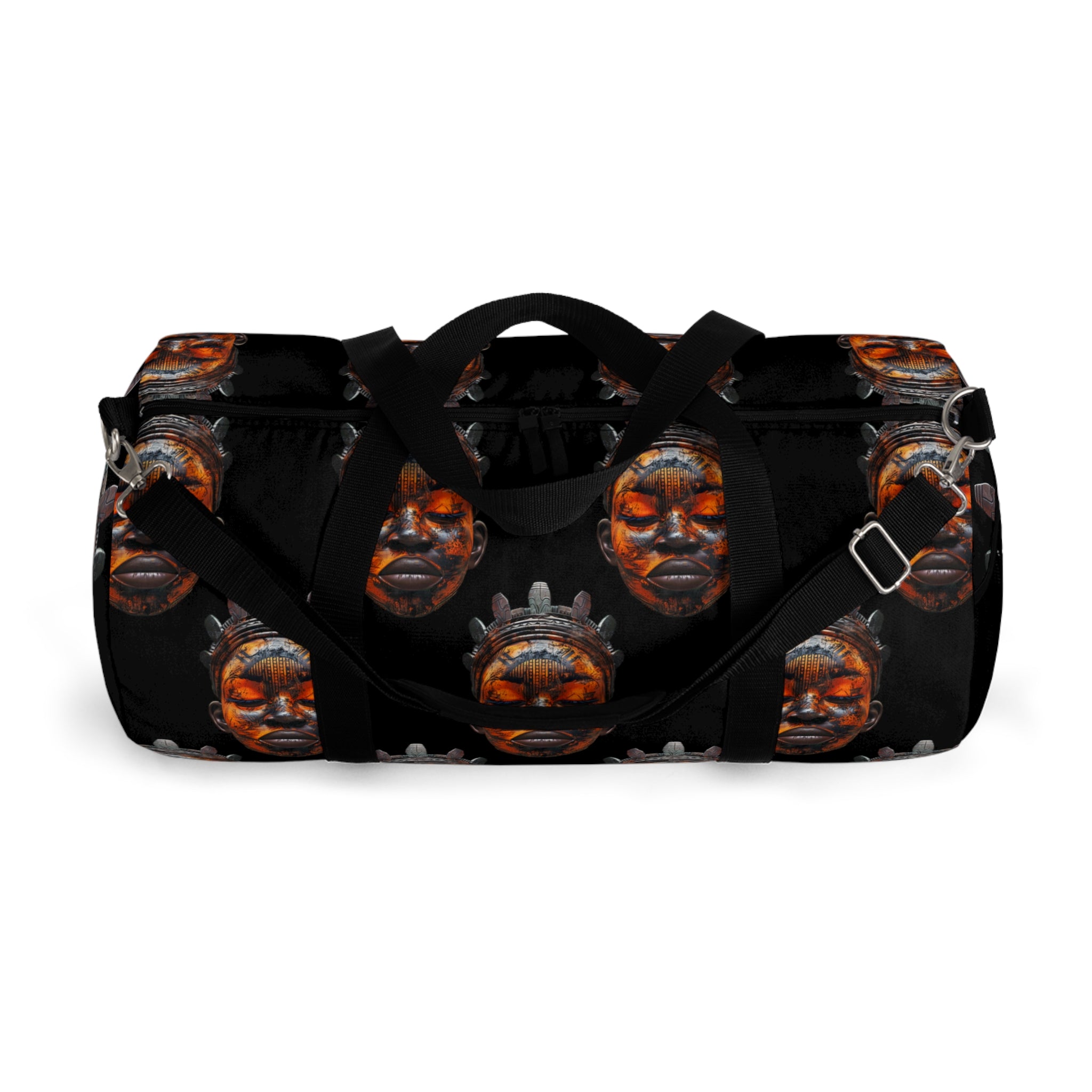 Top view of African Mask Duffel Bag.