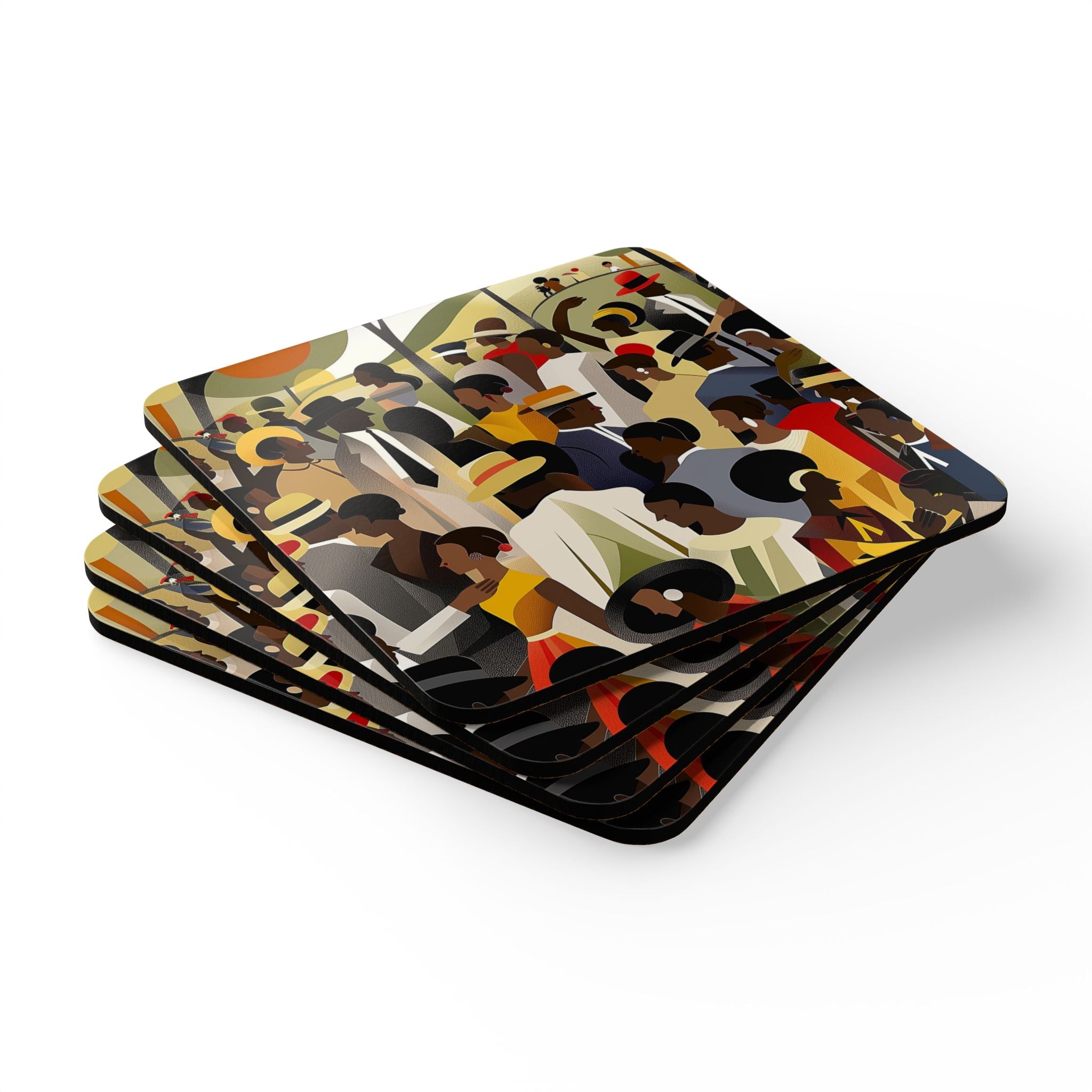 Juneteenth Celebration Drink Coasters featuring a vibrant picnic in the park scene, perfect for celebrating African American culture with colorful beverage coasters and Afrocentric barware accessories.