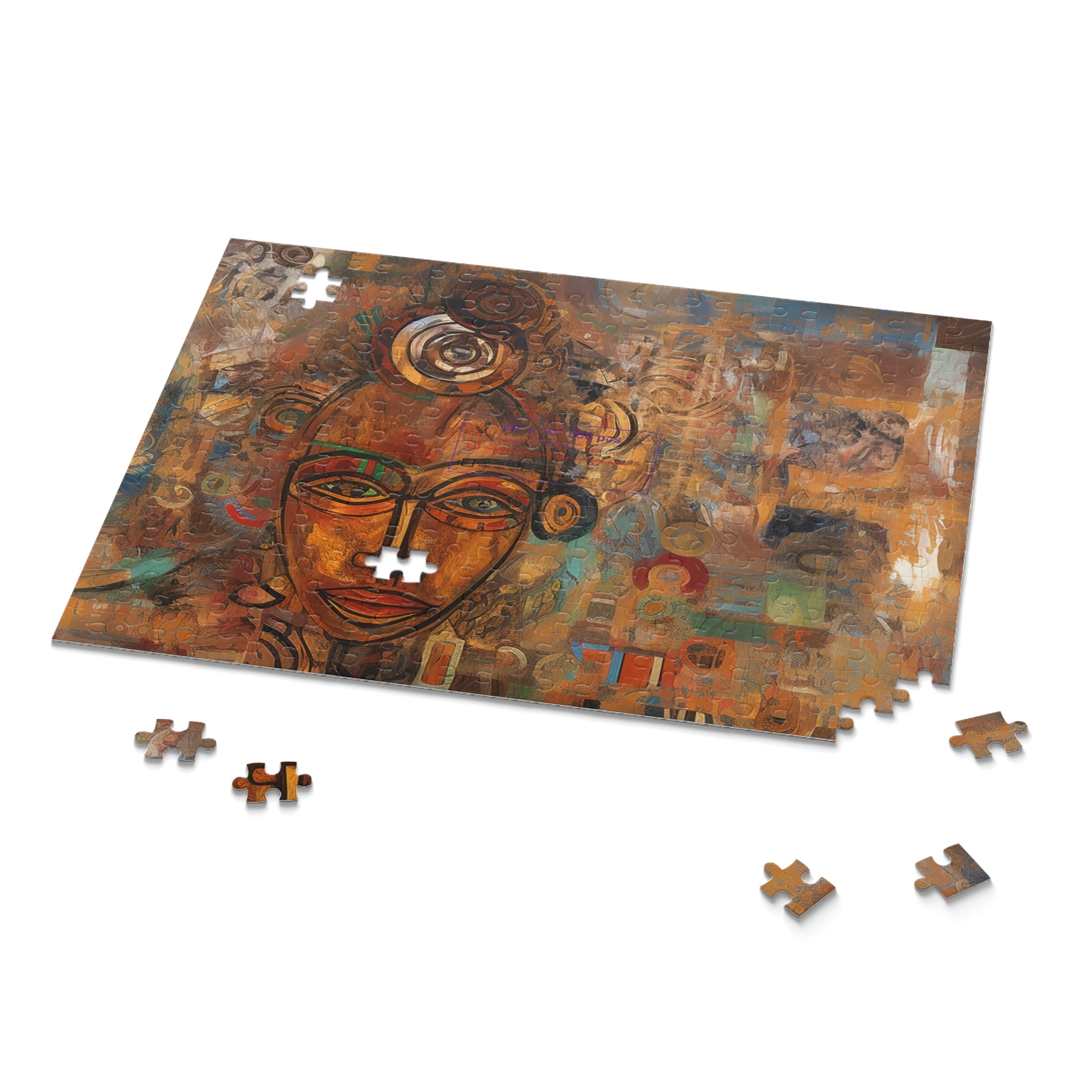 Puzzle building view of 11x14 African Abstract Art Puzzle.