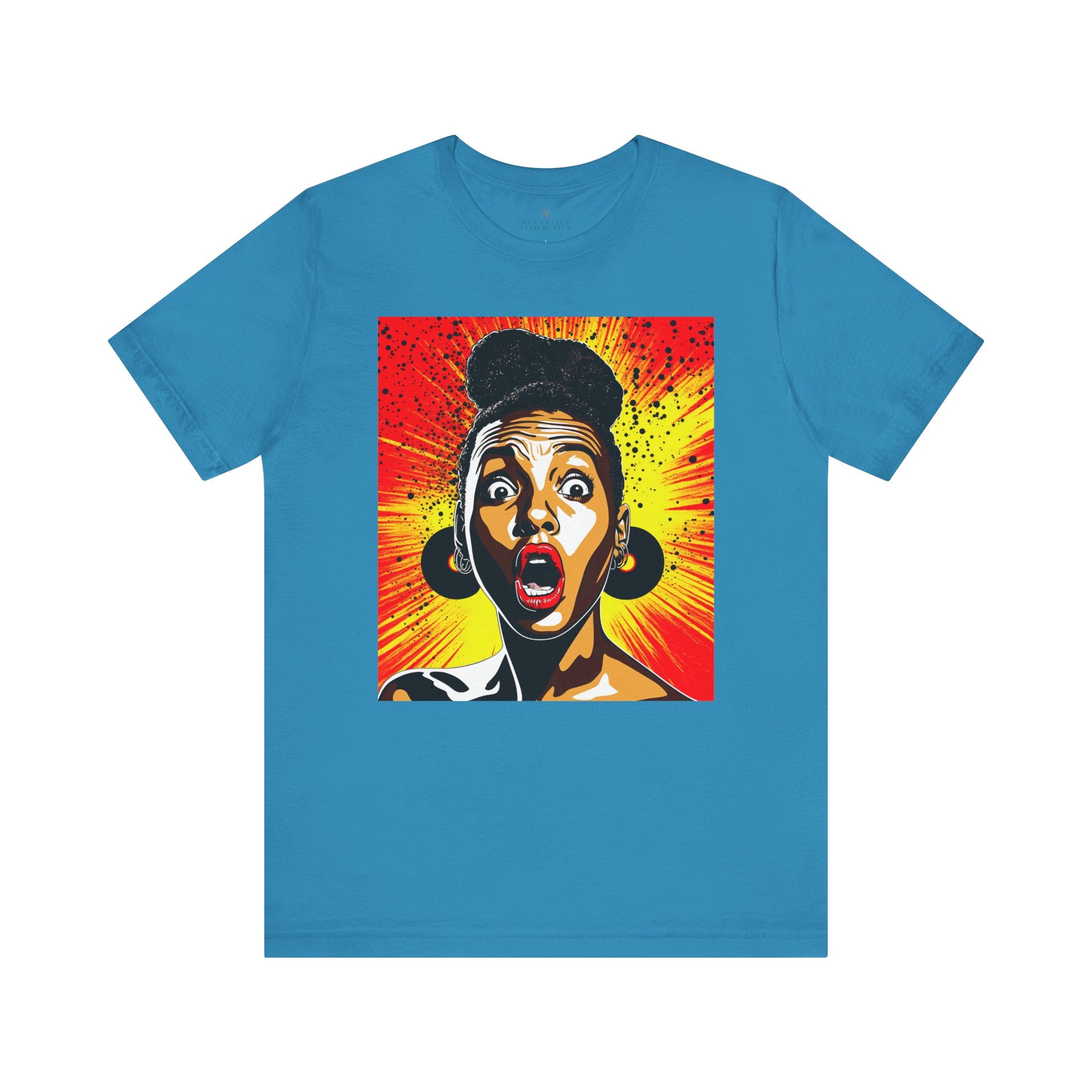 Afrocentric Pop Art Tee Shirt in aqua.