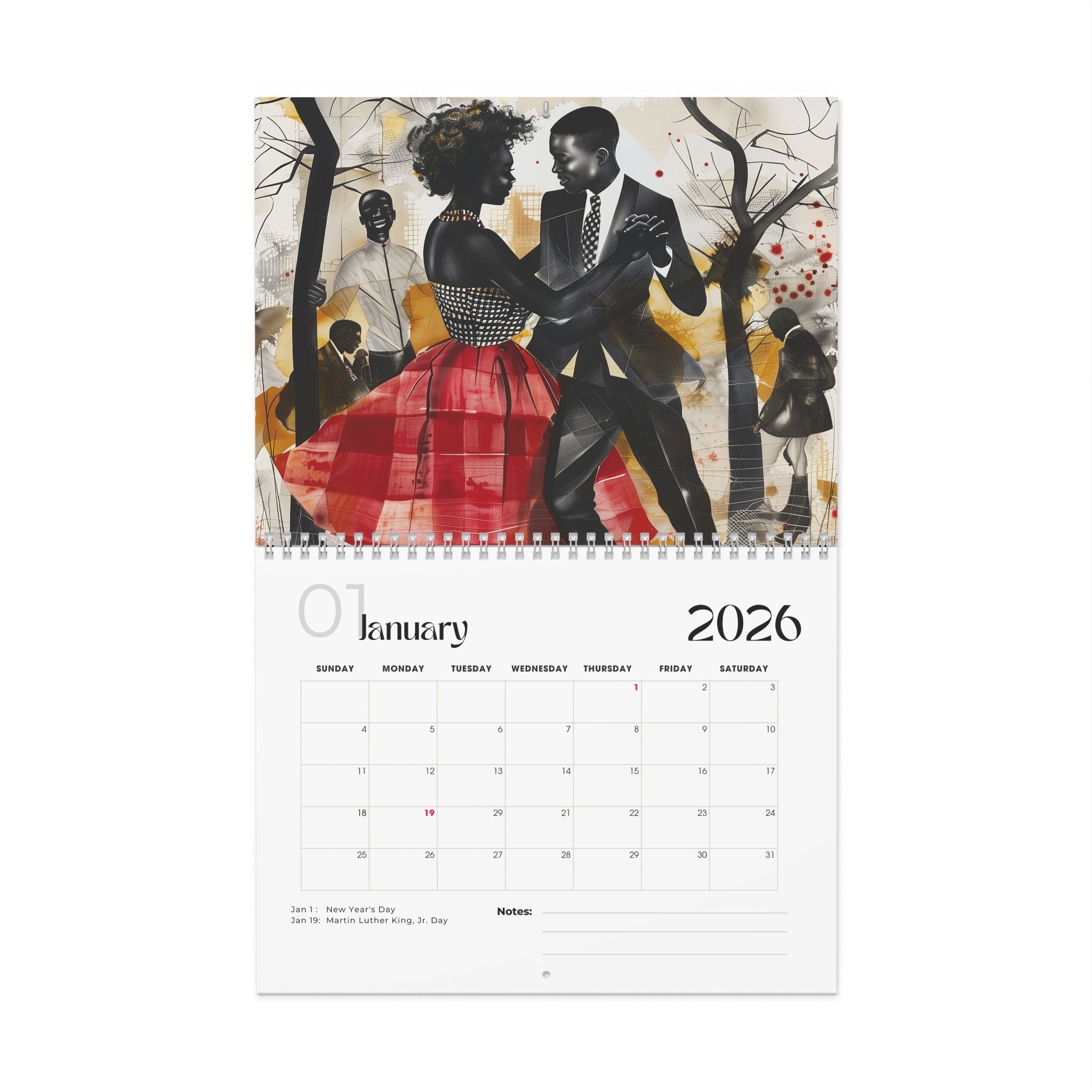 2026 Picnic in the Park Wall Calendar featuring African American lifestyle art. Afrocentric calendar with family reunion celebration, Black culture inspiration, and vibrant home décor.