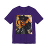 Afrocentric Black cowgirl t-shirt featuring a Black woman riding a stallion in an abstract collage art style, western-inspired graphic tee with cultural and modern aesthetic.