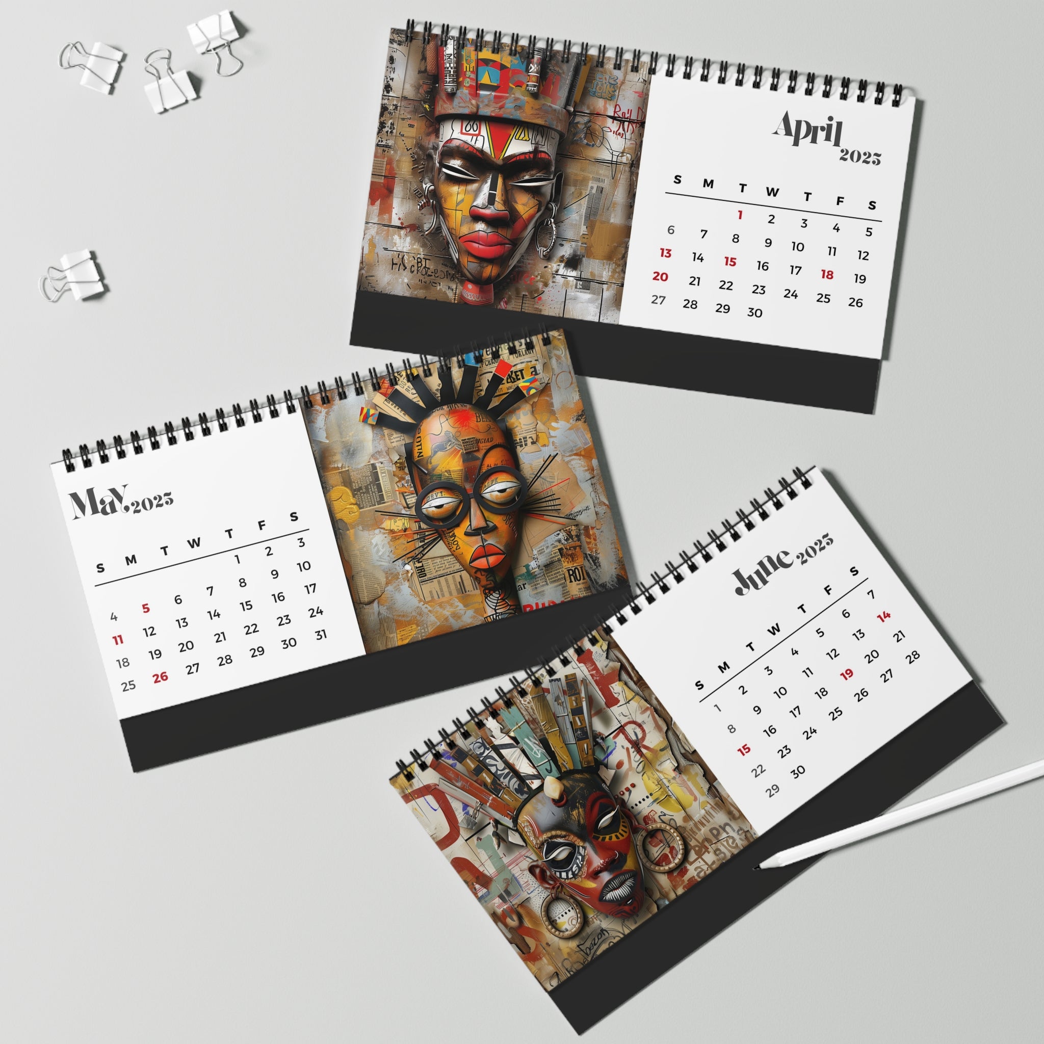 African Masks 2025 Desk Calendar 3D Style