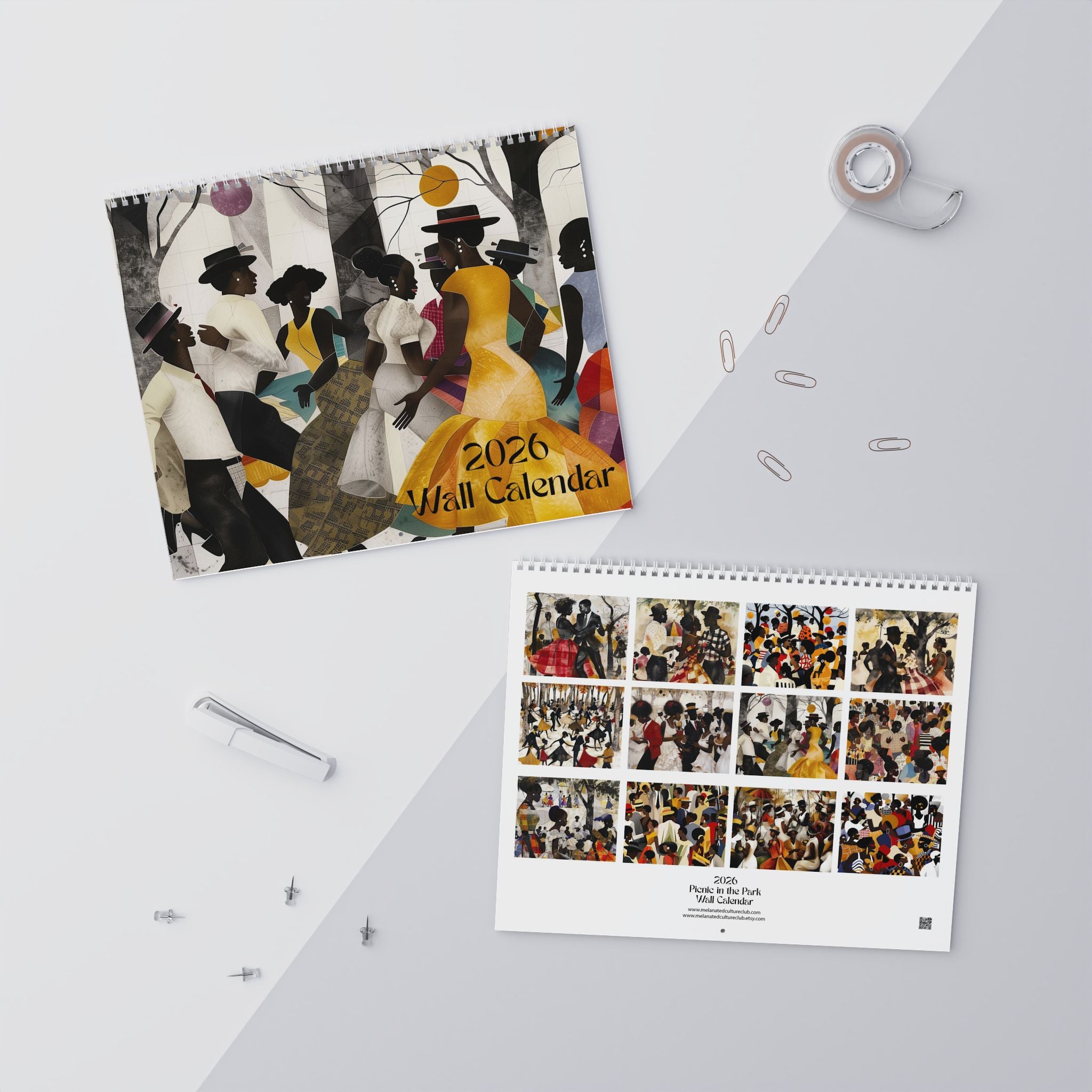 2026 Picnic in the Park Wall Calendar featuring African American lifestyle art. Afrocentric calendar with family reunion celebration, Black culture inspiration, and vibrant home décor. (11 in. x 8.5 in.)