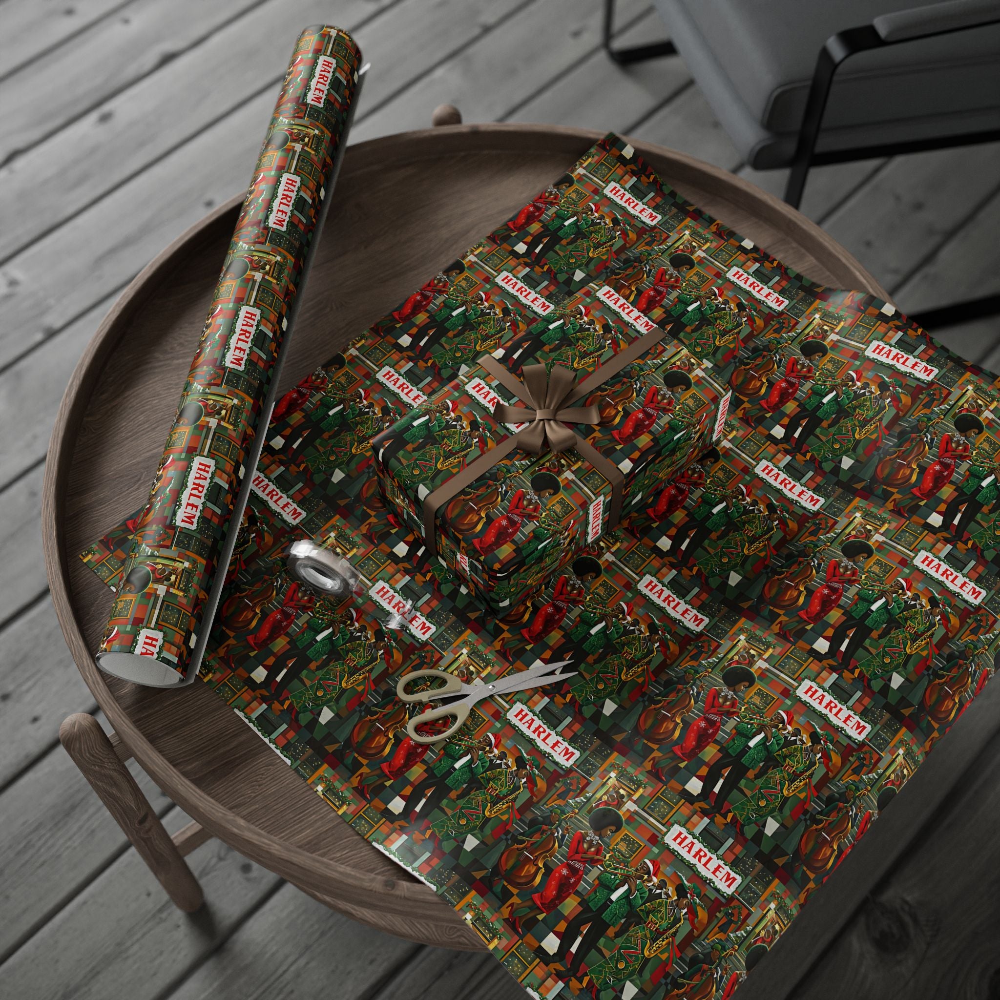 Afrocentric Christmas Wrapping Paper Harlem Jazz Musicians Designs for Holiday Gifts