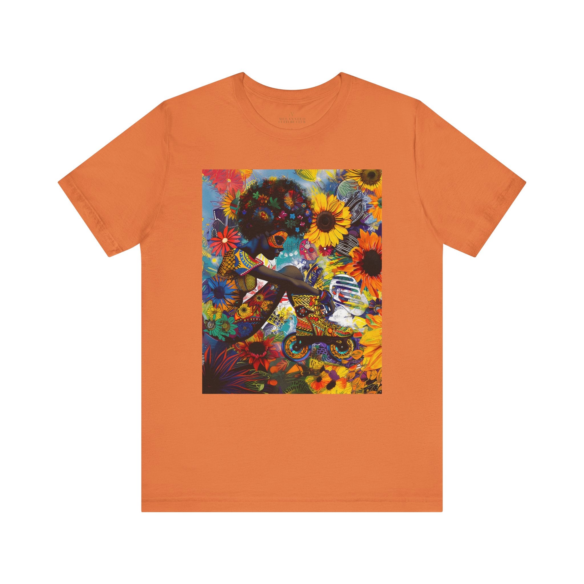 African American Woman Roller Skater Tee in orange.