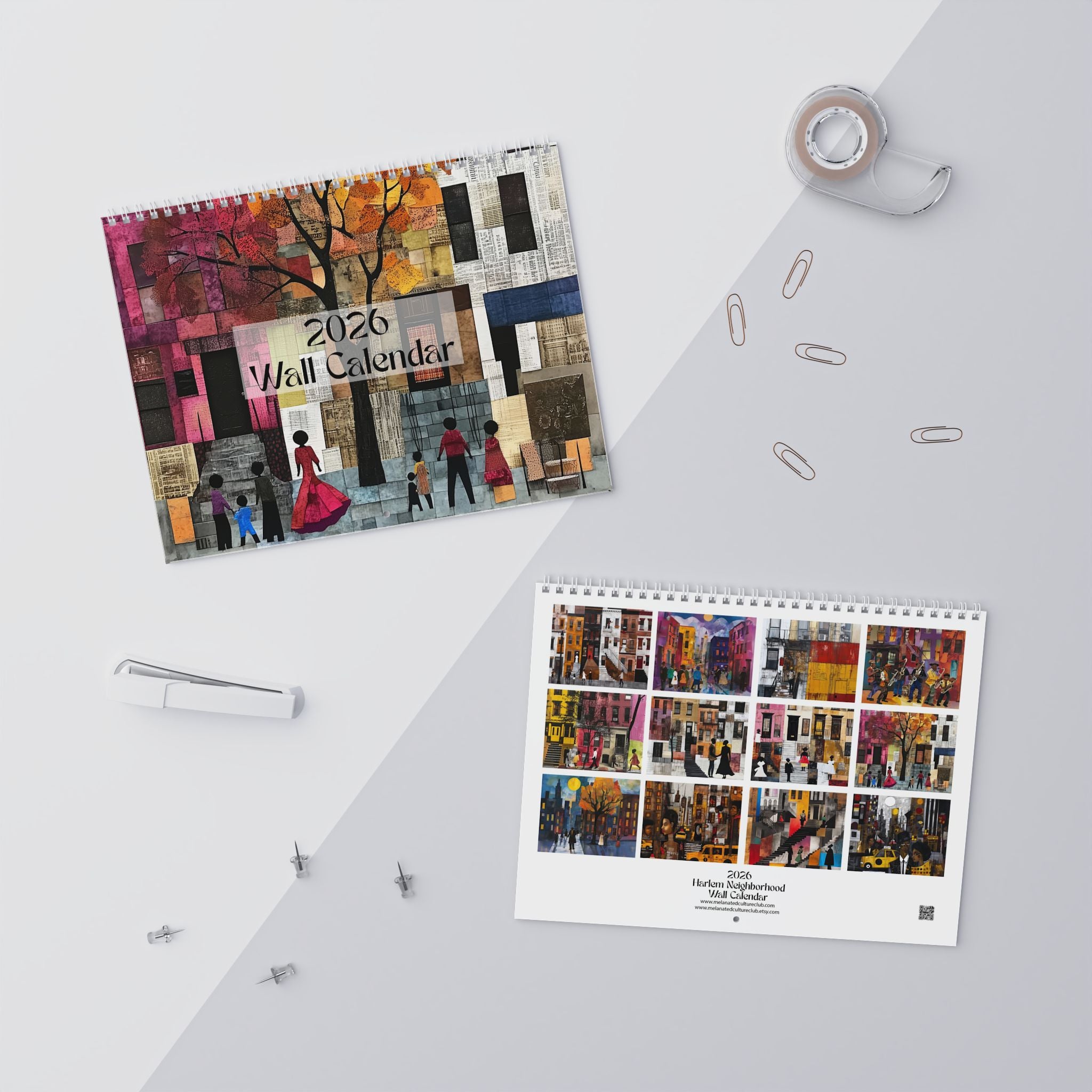 2026 Harlem Neighborhood Wall Calendar featuring African American lifestyle art. Afrocentric calendar with Harlem street life, cultural pride, and vibrant Black community representation—perfect for home or office décor. (14 in. x 11.5 in)