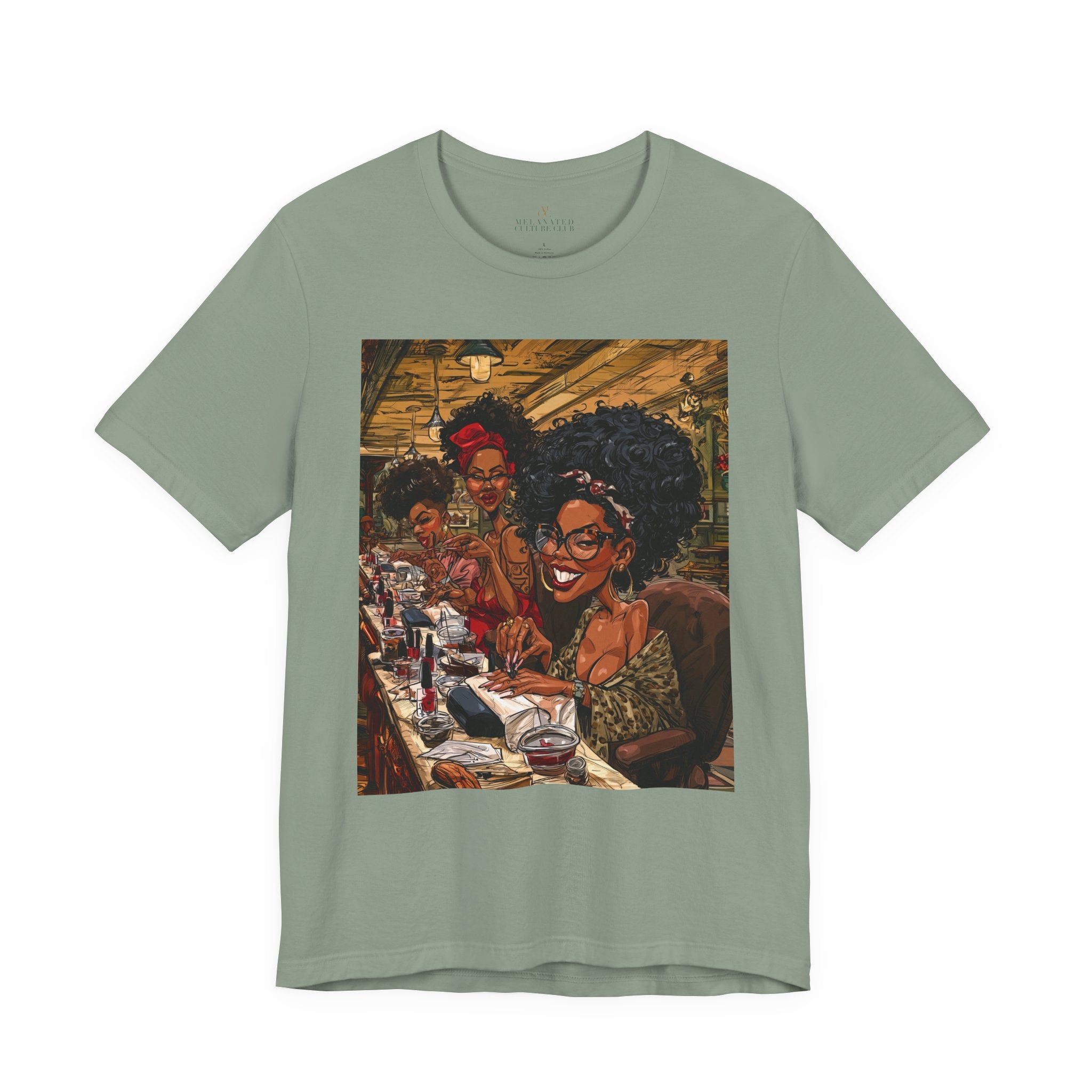 Black Women Nail Salon T-Shirt - Afrocentric Beauty Shop Graphic Tee - Black Girl Self Care Shirt - Color Sage