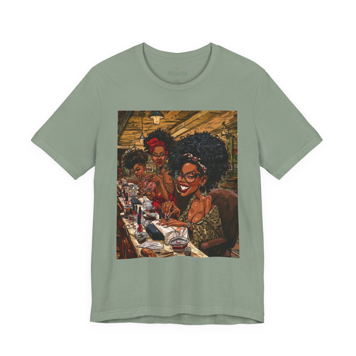Black Women Nail Salon T-Shirt - Afrocentric Beauty Shop Graphic Tee - Black Girl Self Care Shirt - Color Sage