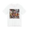 A white short-sleeve crewneck t-shirt featuring a large rectangular graphic print on the front with the word 'Fabulous' in gold letters over a collage of images featuring a stylized Black female.