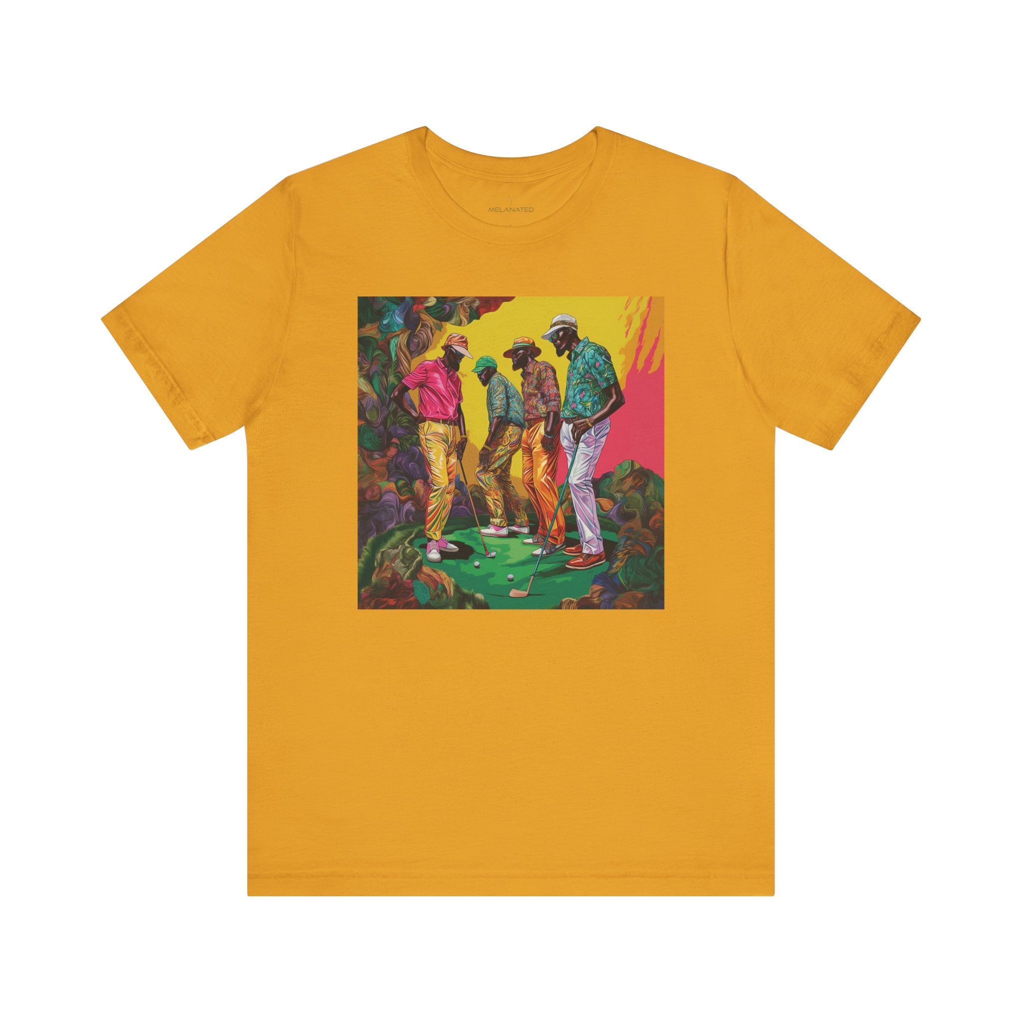 Black Men Golfers Tee Shirt in mustard.