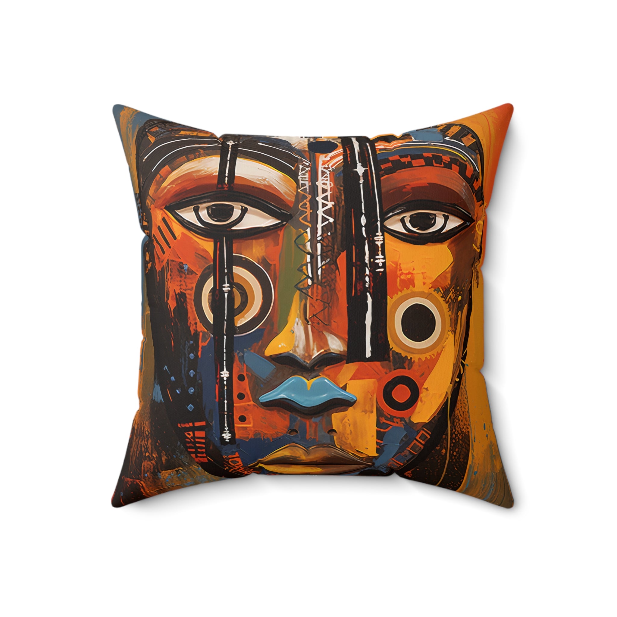 Front view of 18" x 18" African Abstract Art Pillow.